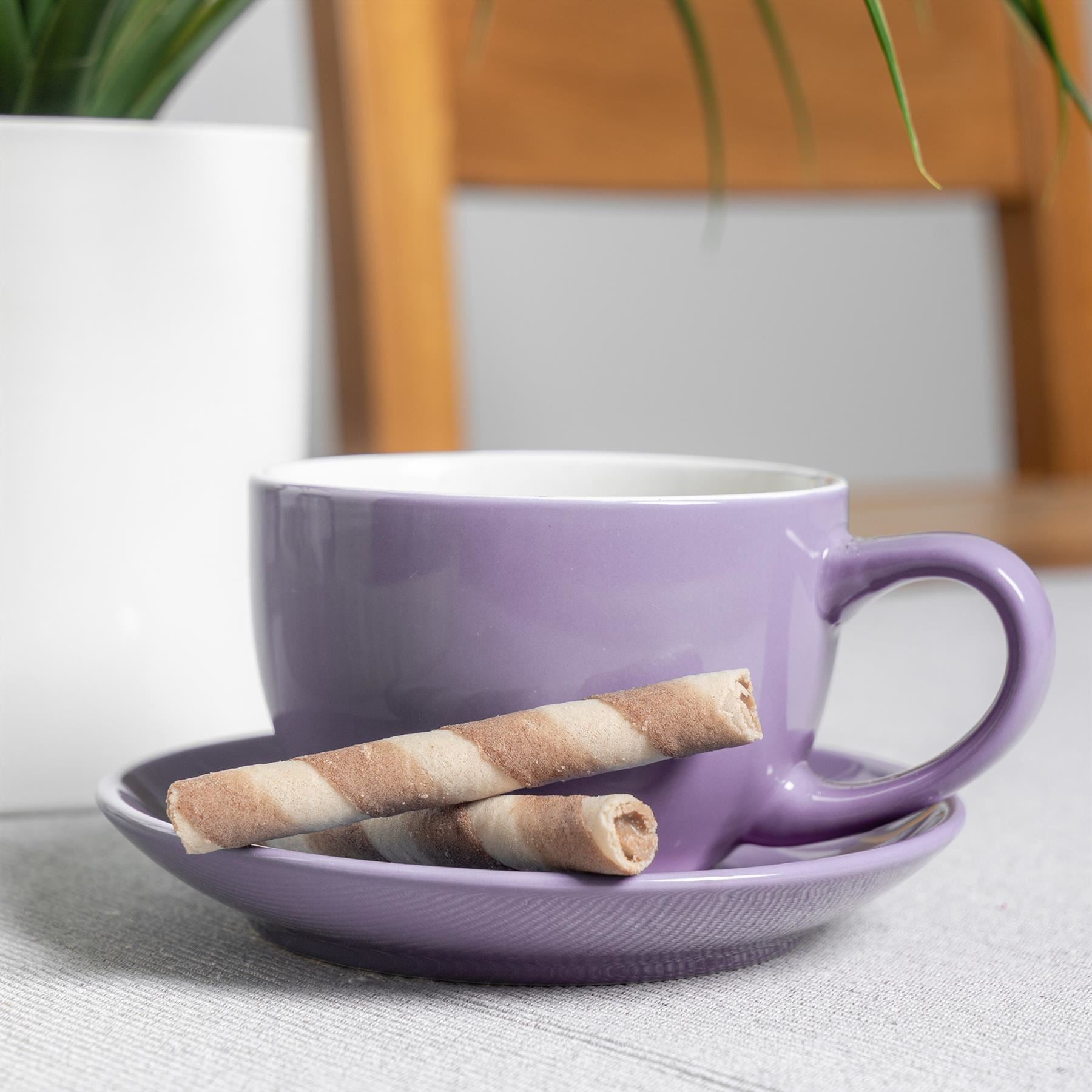 250ml Coloured China Cappuccino Cup & Saucer Set