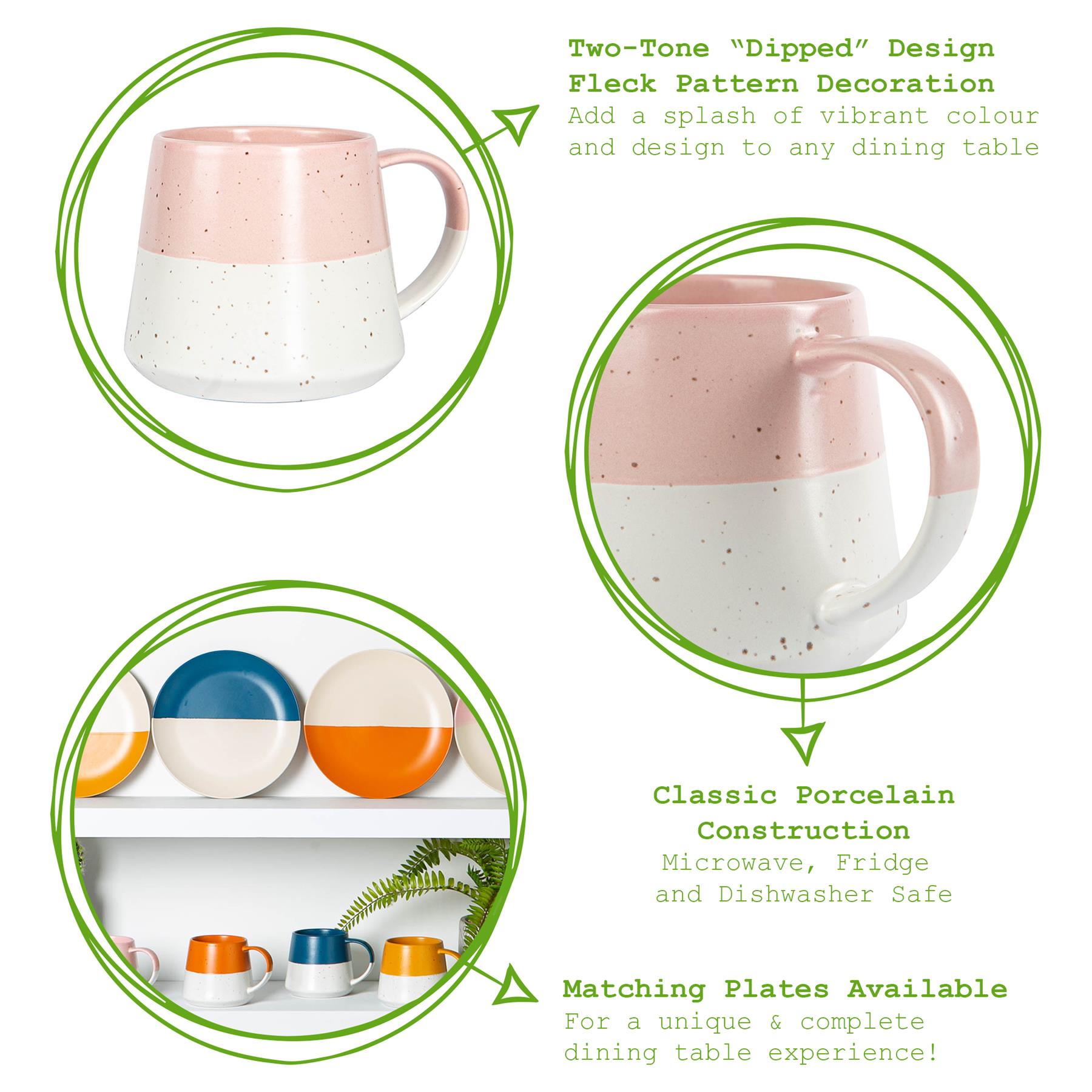 370ml Colour Block Flecked Stoneware Belly Mugs - Pack of 4