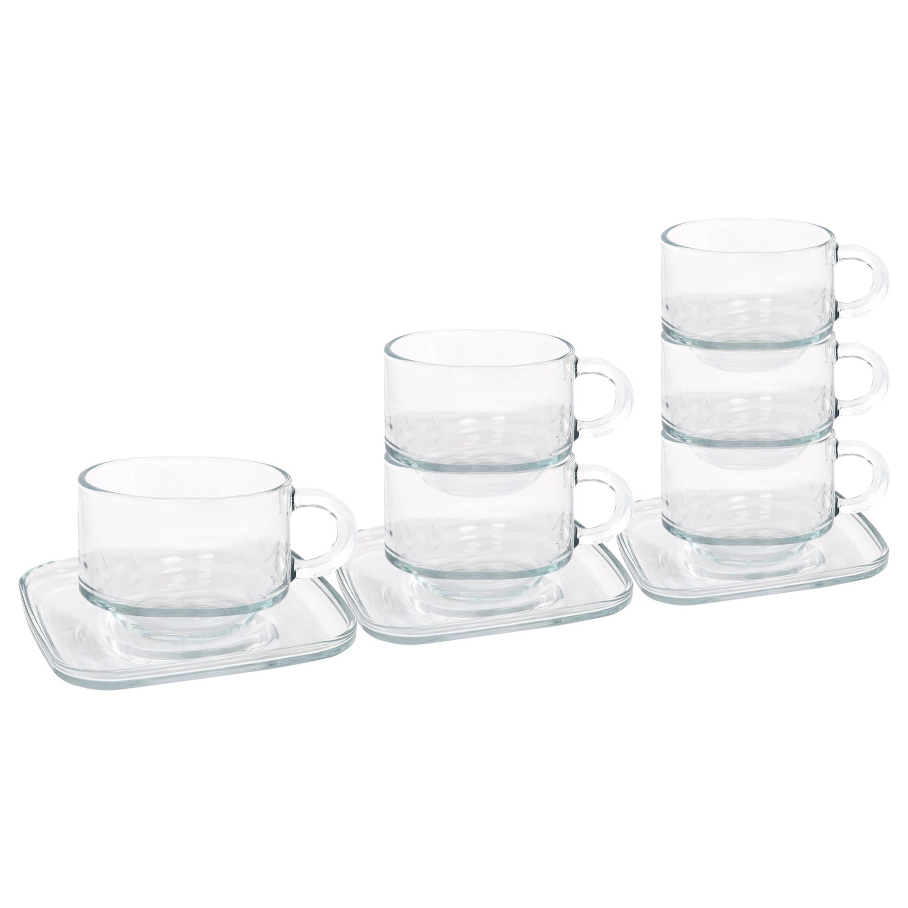 12pc 270ml Cozy Stacking Glass Coffee Cups & Saucer Set