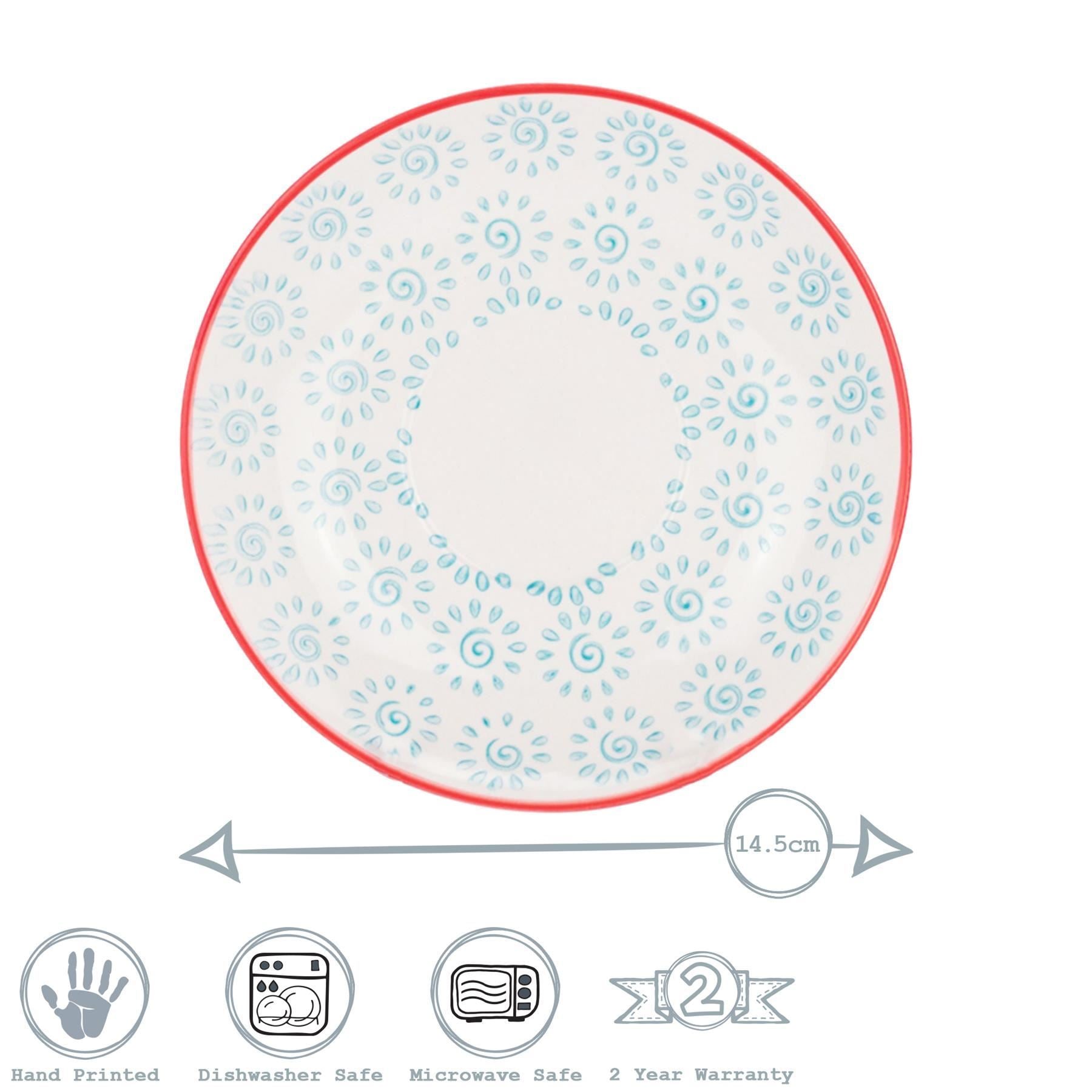 14.5cm Hand Printed China Cappuccino Saucers - Pack of Six