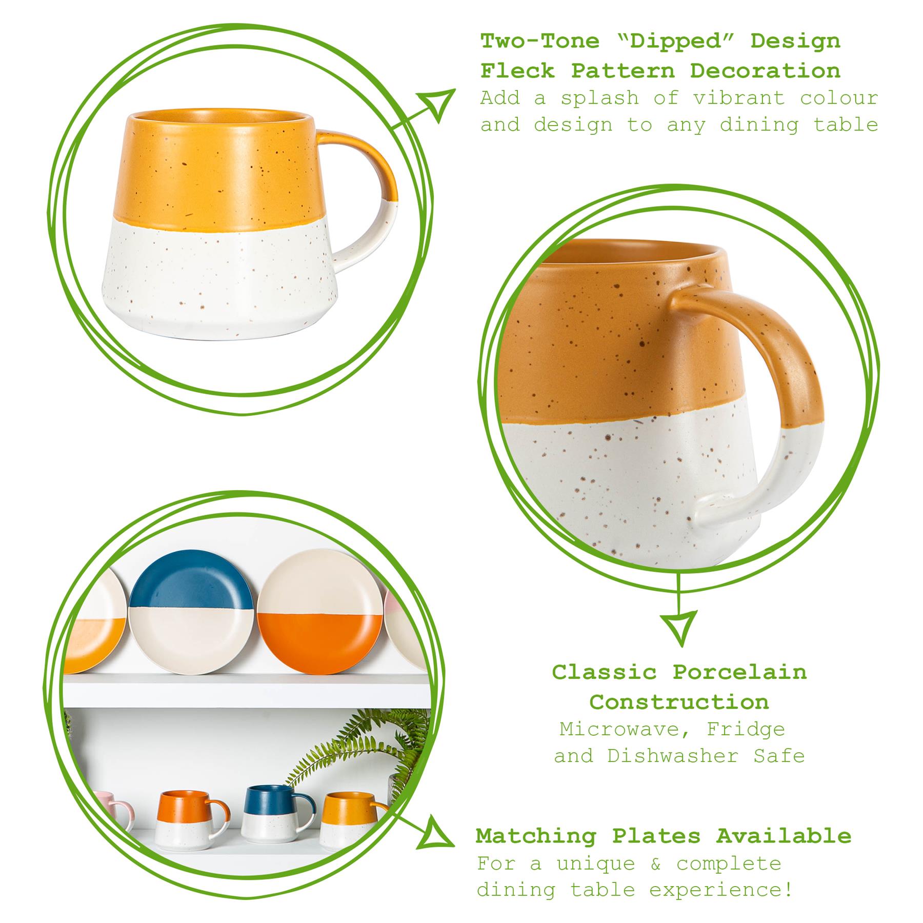 370ml Colour Block Flecked Stoneware Belly Mugs - Pack of 4