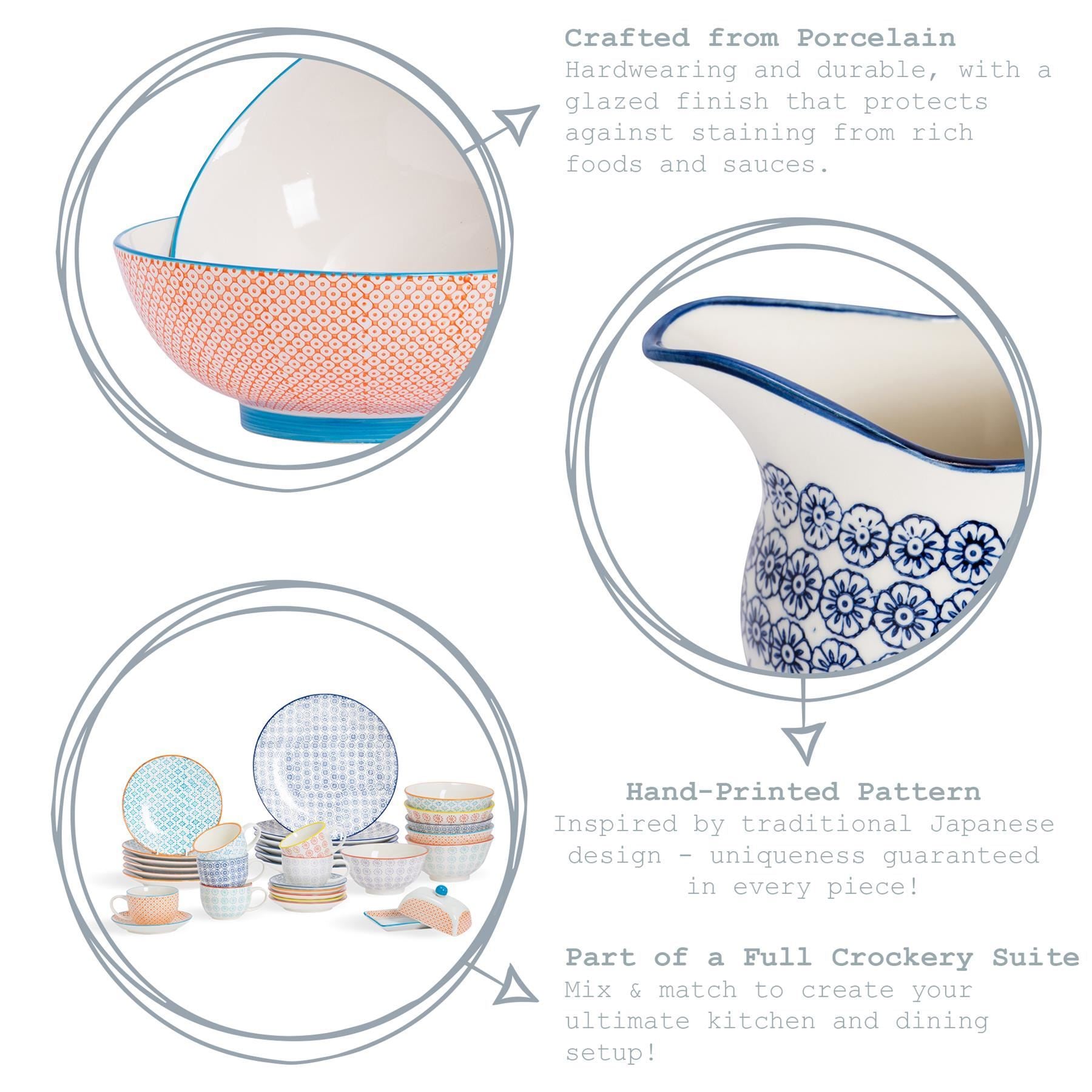 14.5cm Hand Printed China Cappuccino Saucers - Pack of Six