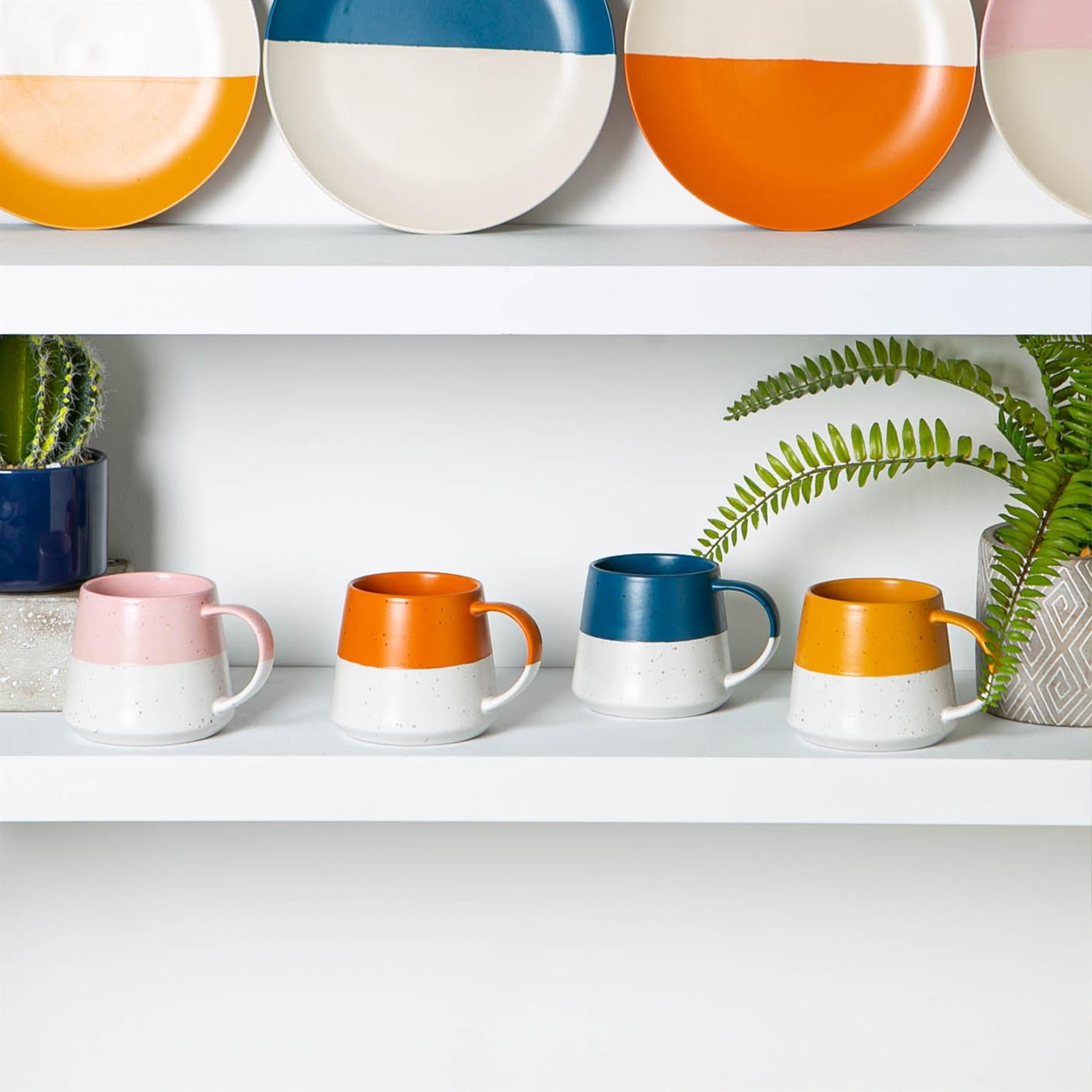370ml Colour Block Flecked Stoneware Belly Mugs - Pack of 4