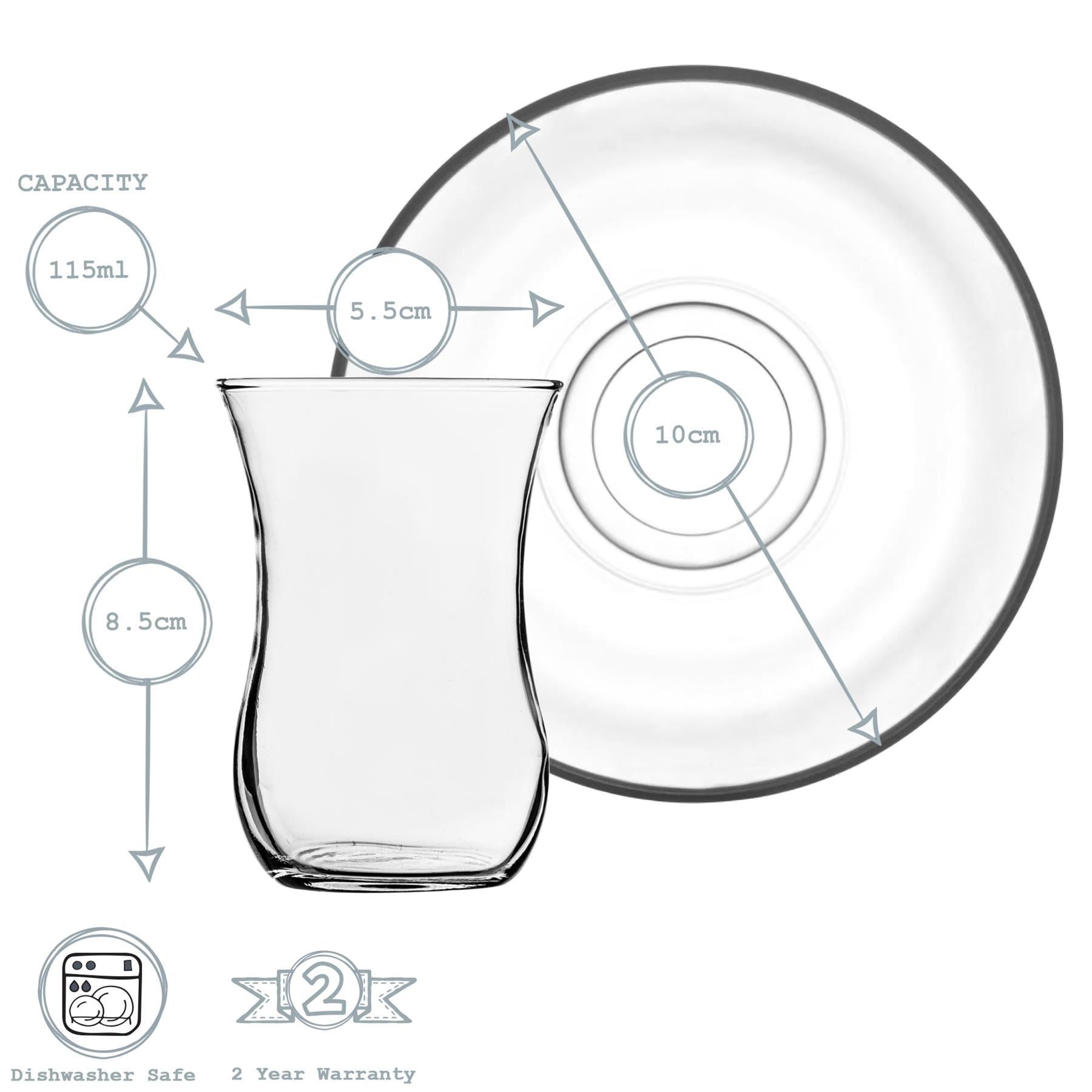 115ml Klasik Turkish Glass Tea Cups & Saucers - Pack of Six