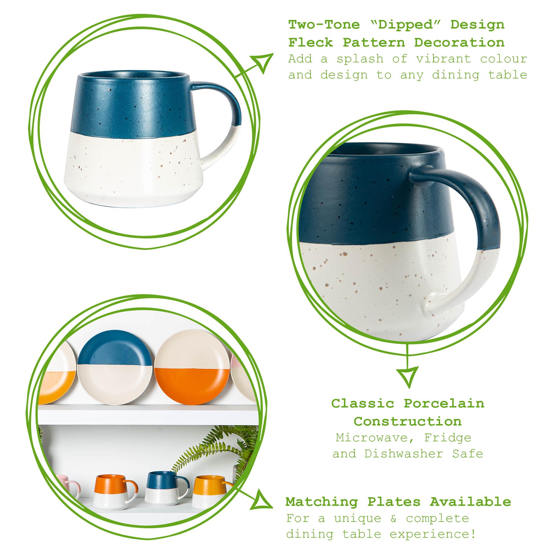 370ml Colour Block Flecked Stoneware Belly Mugs - Pack of 4