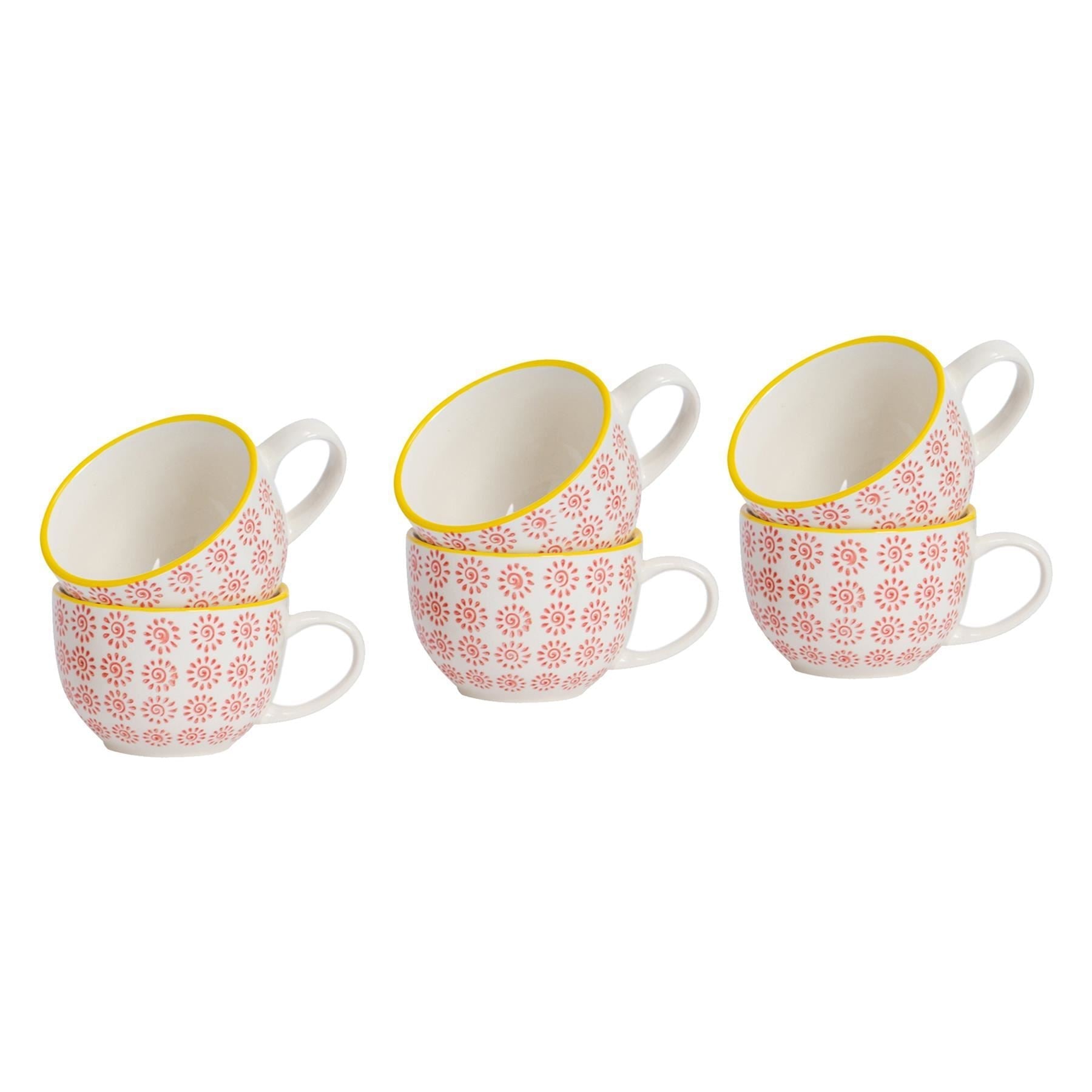 250ml Hand Printed Cappuccino & Tea Cups - Pack of Six