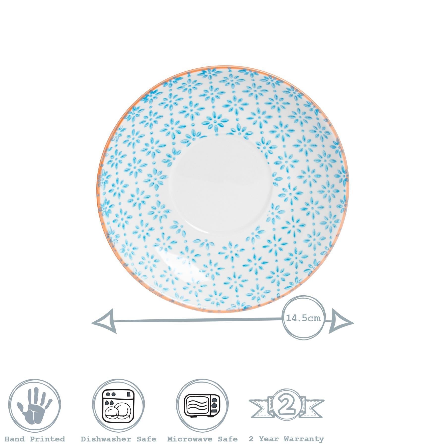 14.5cm Hand Printed China Cappuccino Saucers - Pack of Six