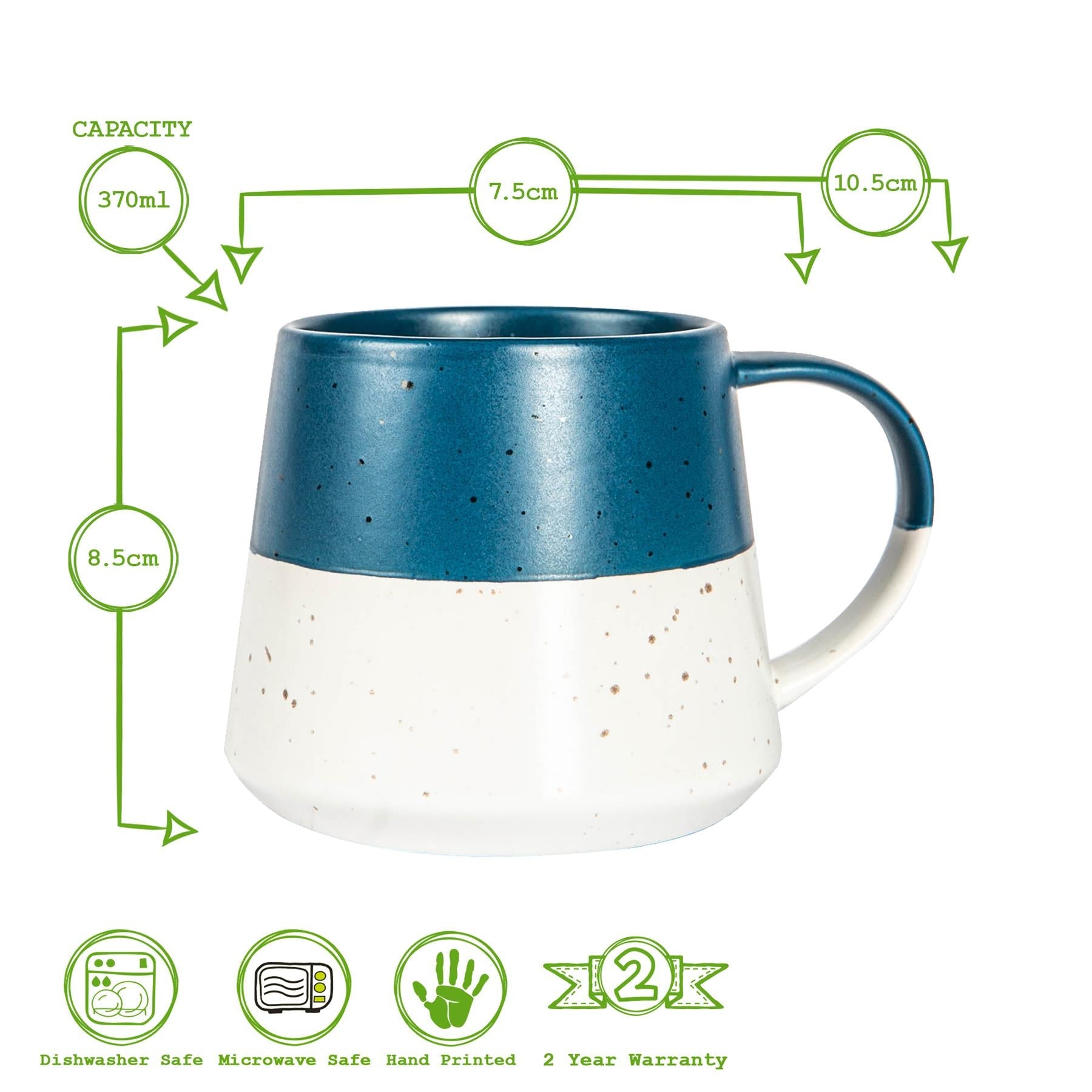 370ml Colour Block Flecked Stoneware Belly Mugs - Pack of 4