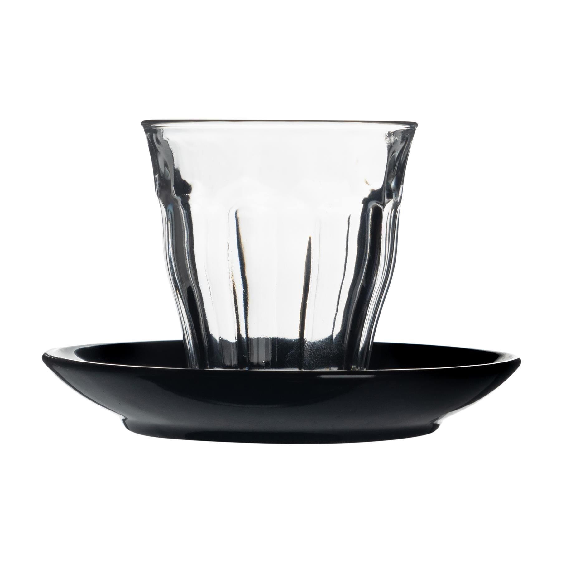 200ml Picardie Glass Coffee Cups & Saucers - Pack of Six