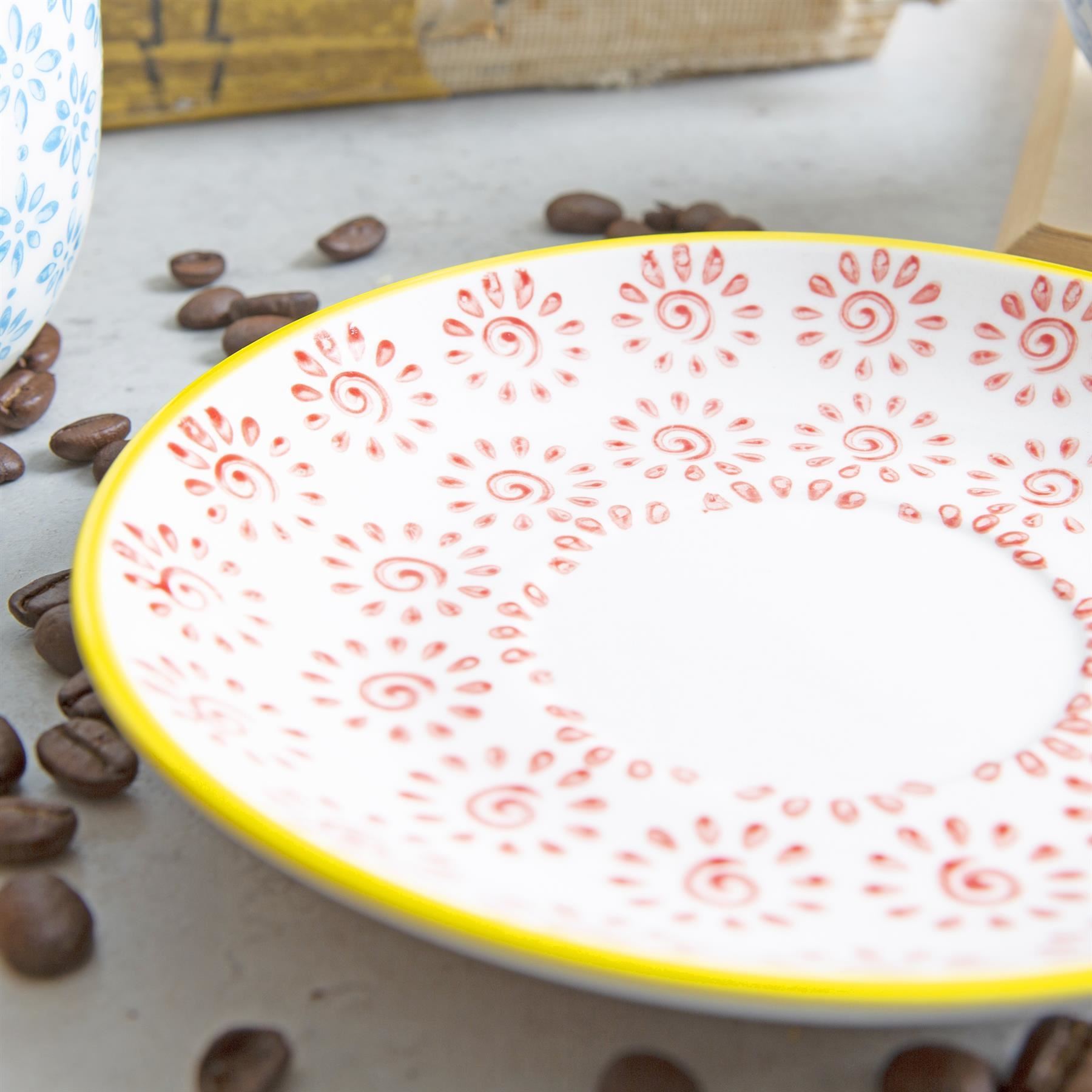 14.5cm Hand Printed China Cappuccino Saucers - Pack of Six