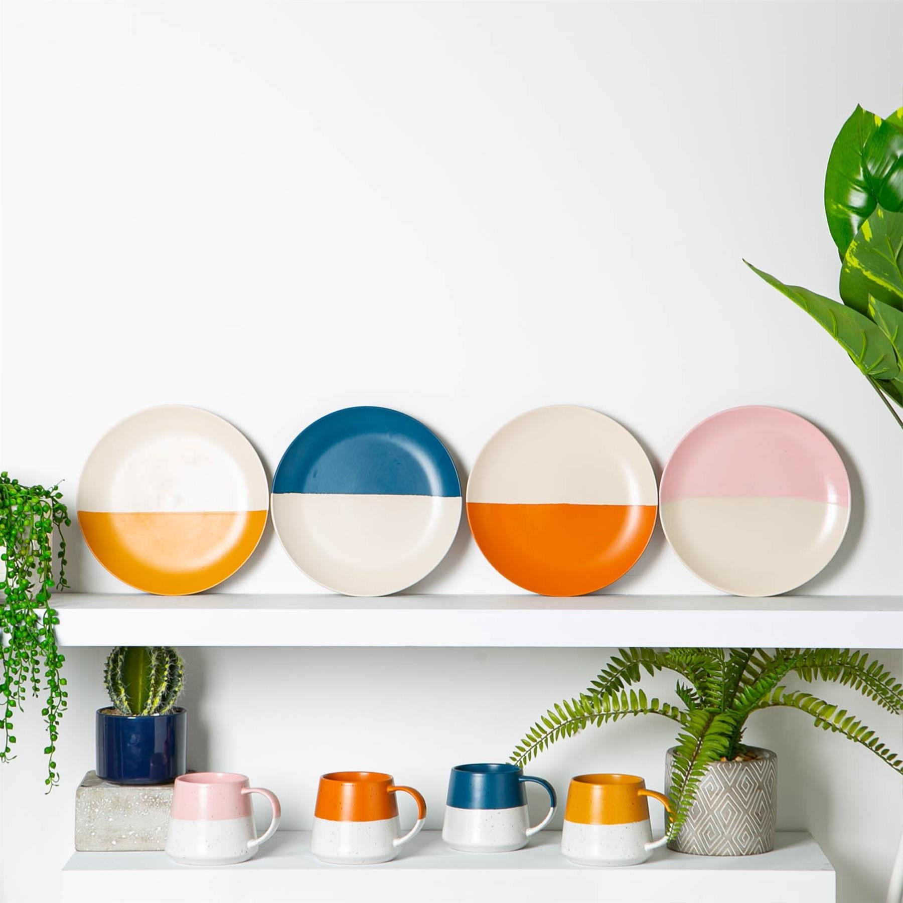 370ml Colour Block Flecked Stoneware Belly Mug