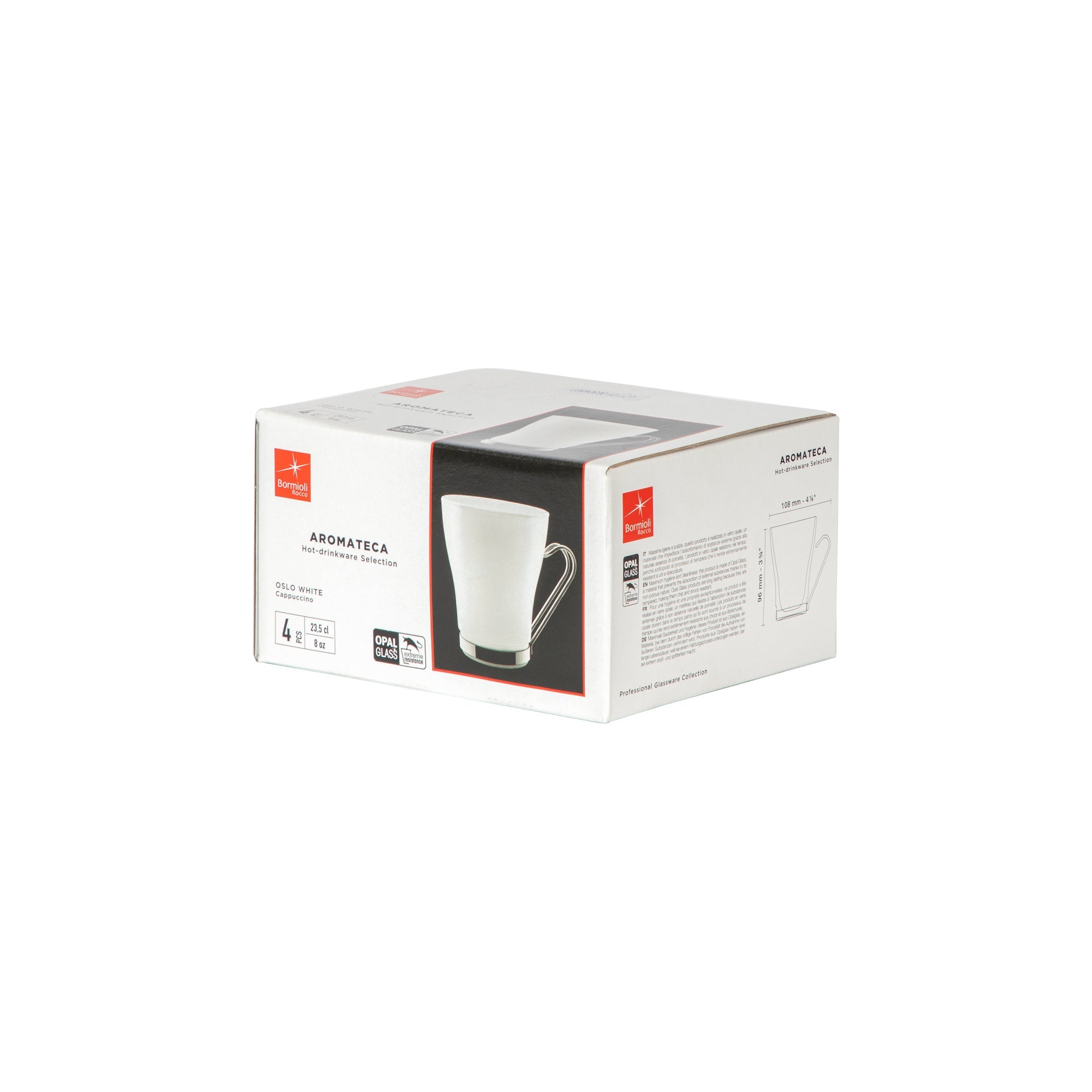 235ml Aromateca Oslo White Glass Coffee Cups - Pack of Four