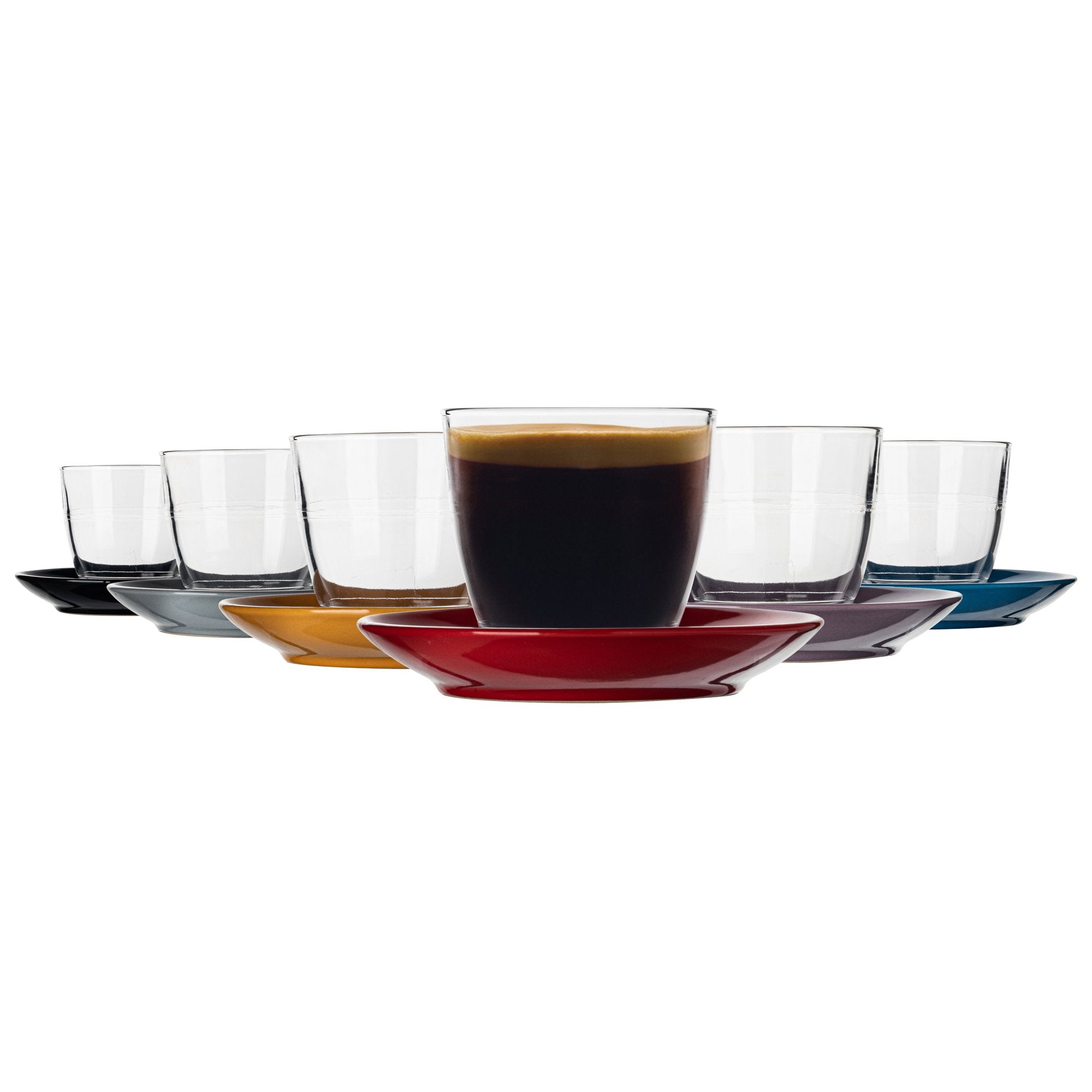 220ml Gigogne Glass Coffee Cups & Saucers - Pack of Six