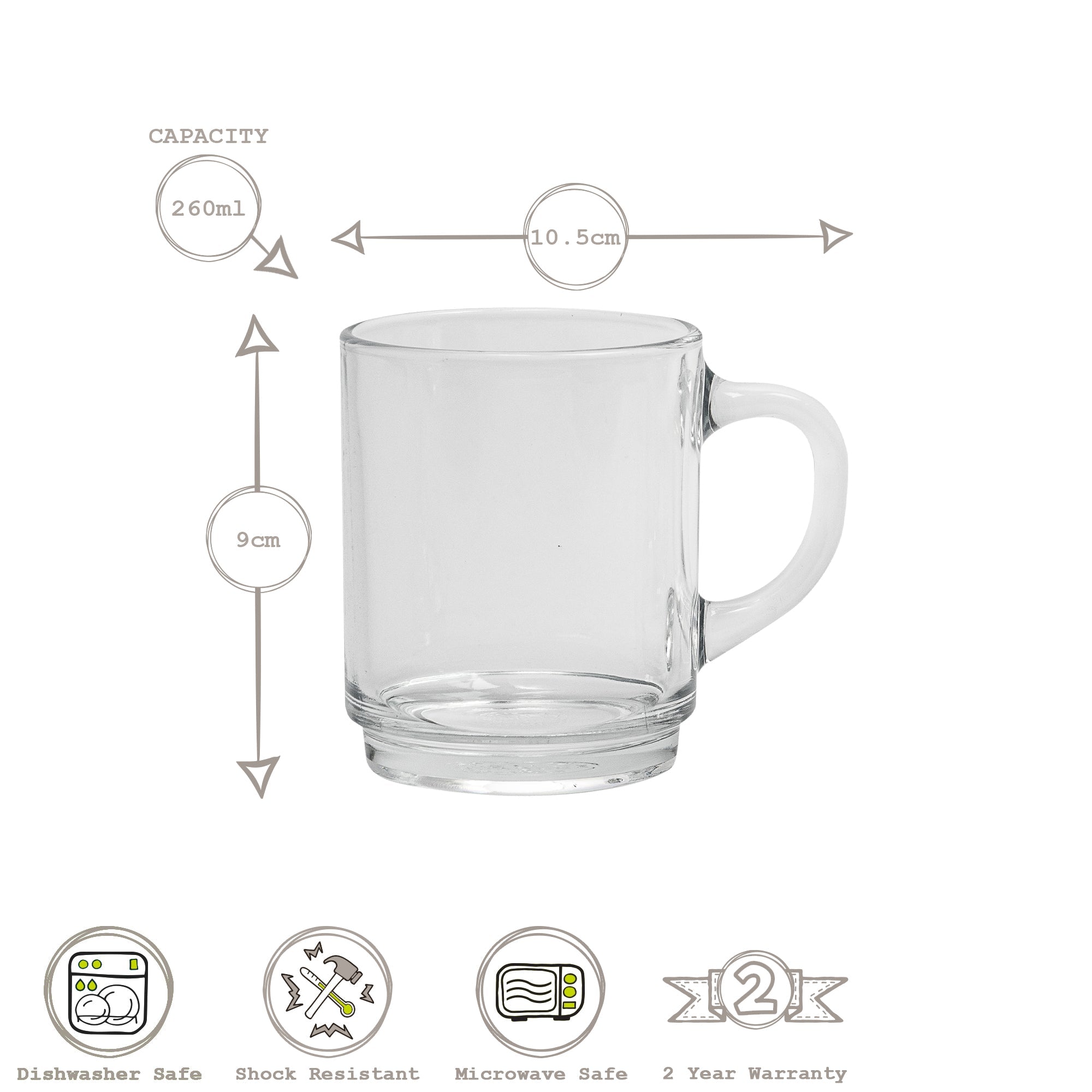 260ml Versailles Glass Mugs - Pack of Six