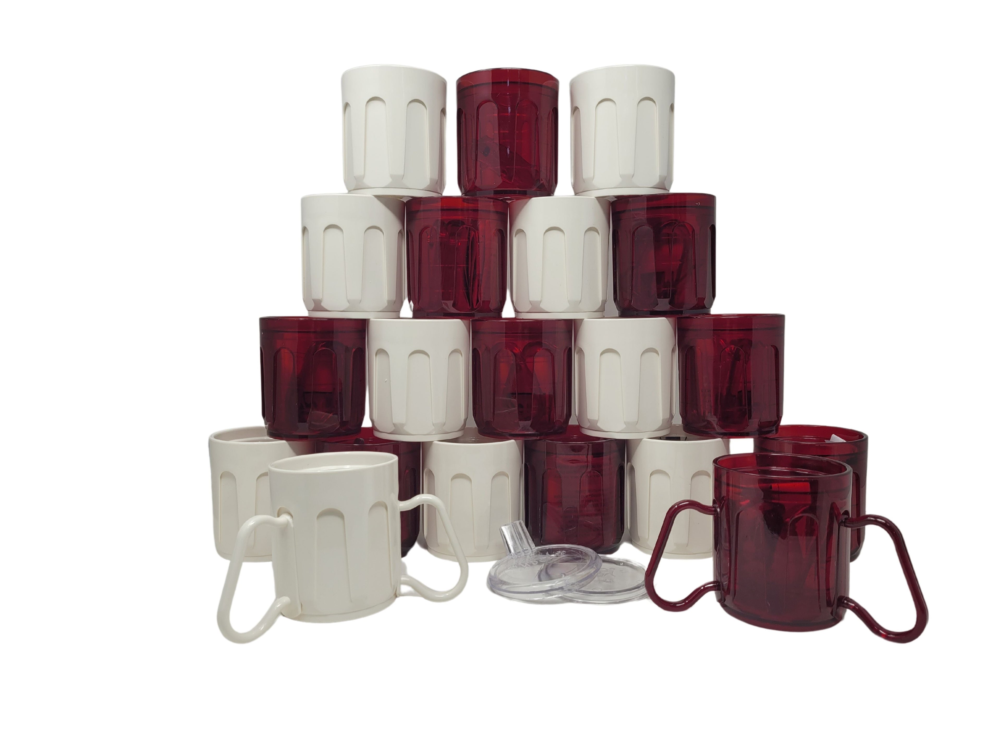 Job lot of 20 Medeci Two Handled System Cups with lids - in red and ivory