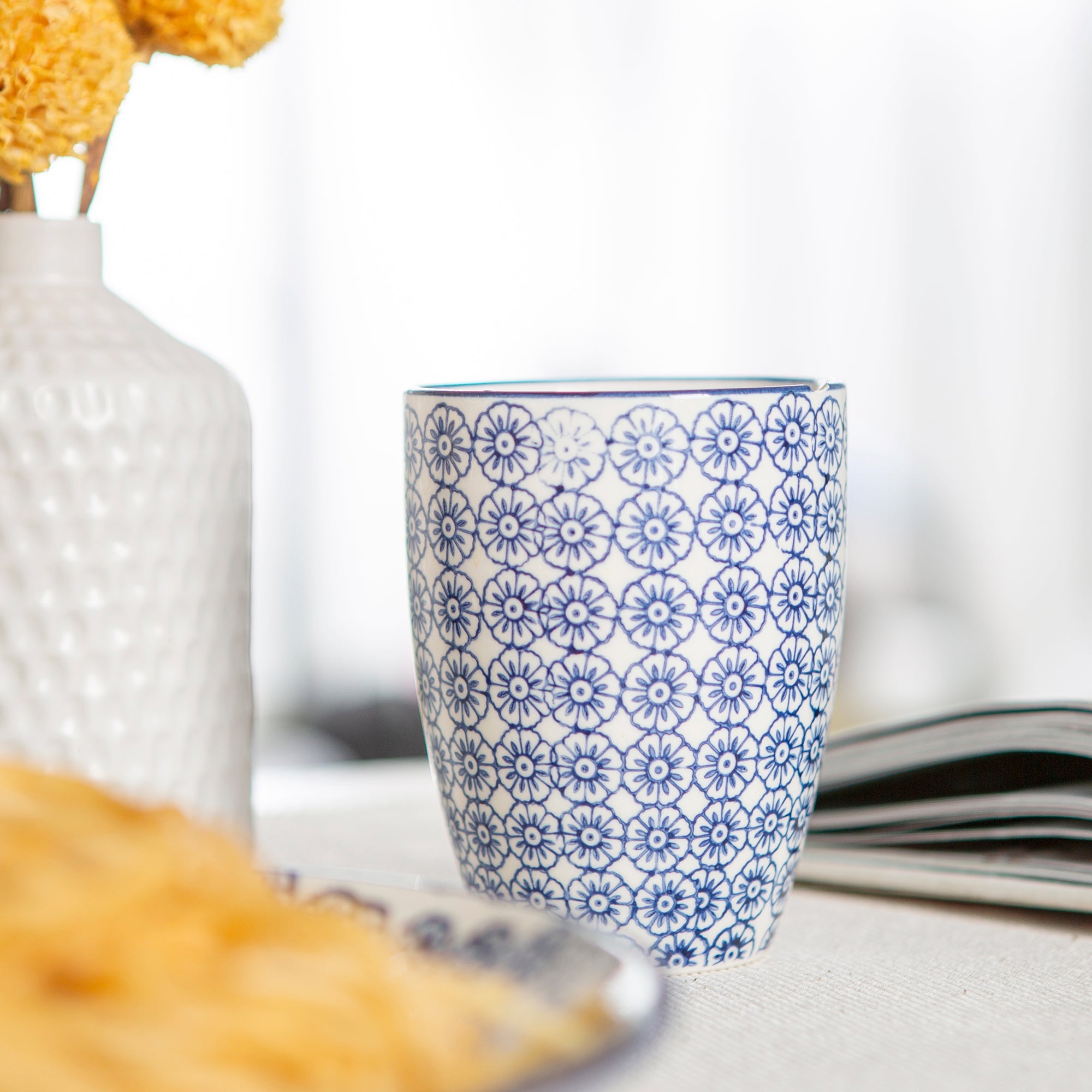 360ml Hand Printed China Coffee Mugs - Pack of Six