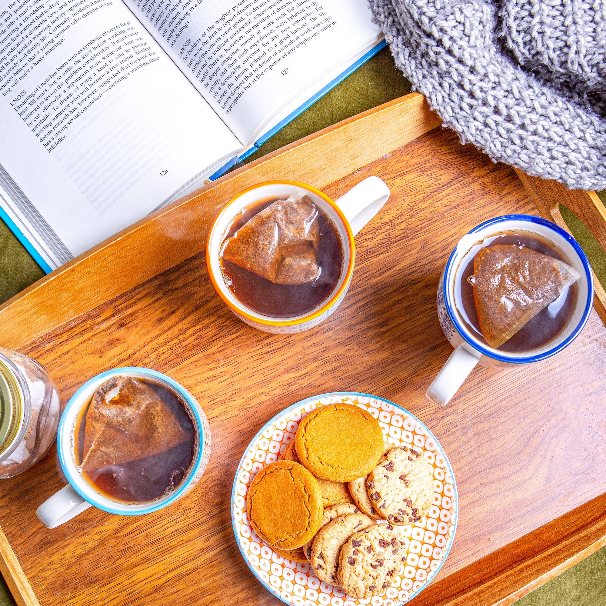 360ml Hand Printed China Coffee Mugs - Pack of Six