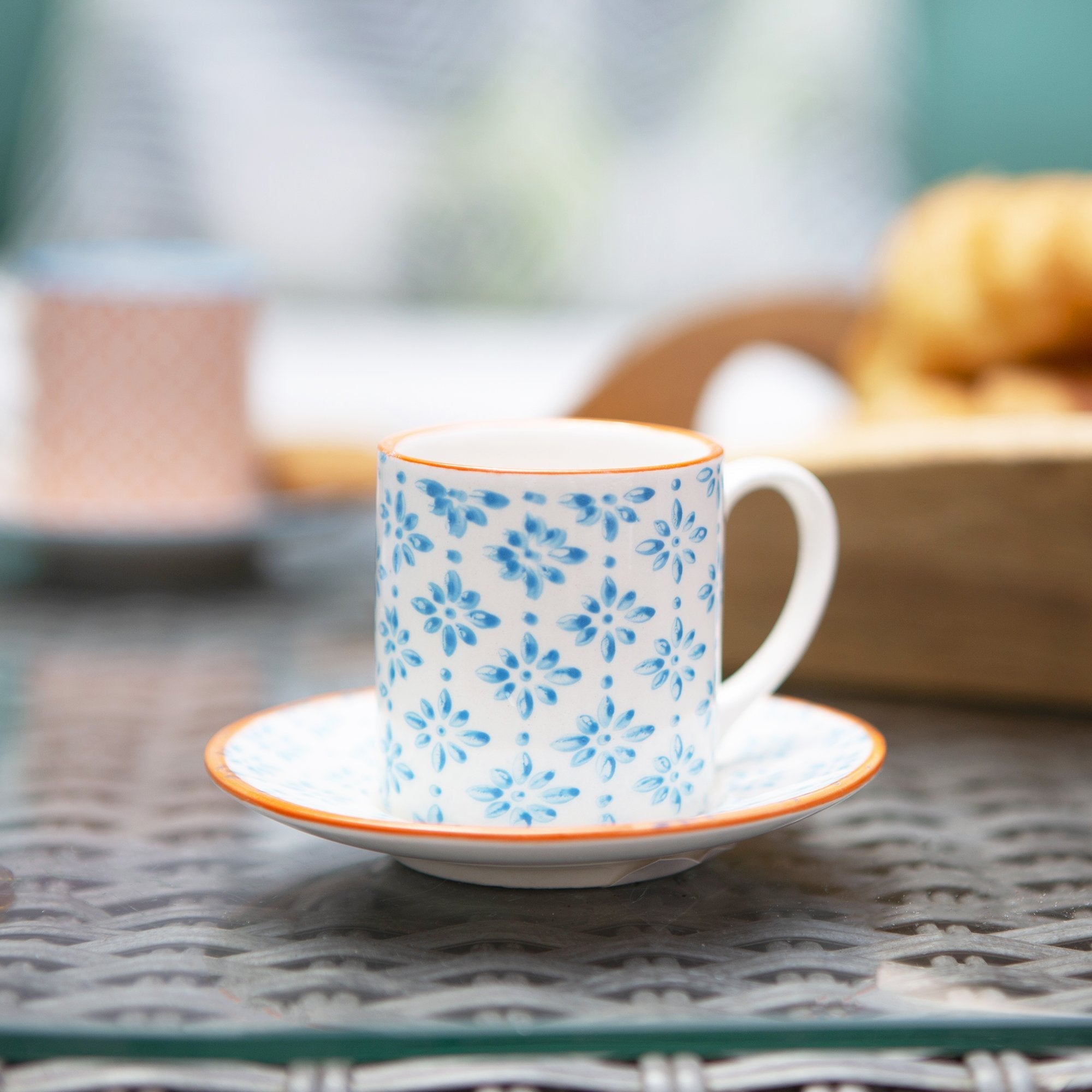 65ml Hand Printed China Espresso Cup & Saucer Set