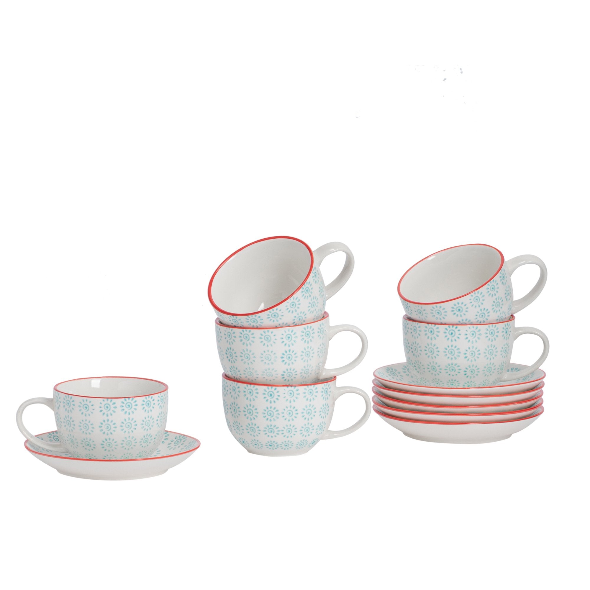 250ml Hand Printed Cappuccino Cups & Saucers - Pack of Six