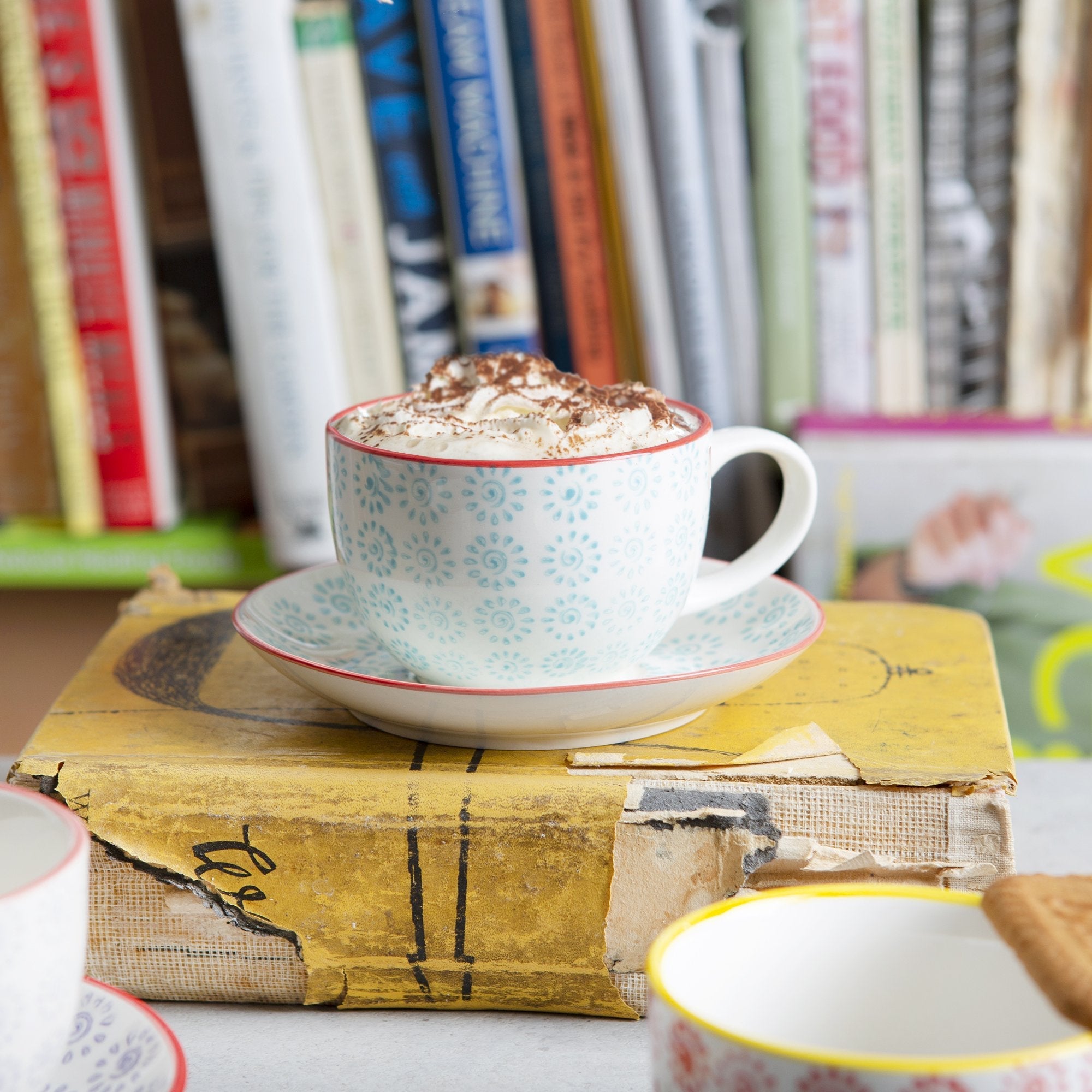 250ml Hand Printed Cappuccino Cups & Saucers - Pack of Six