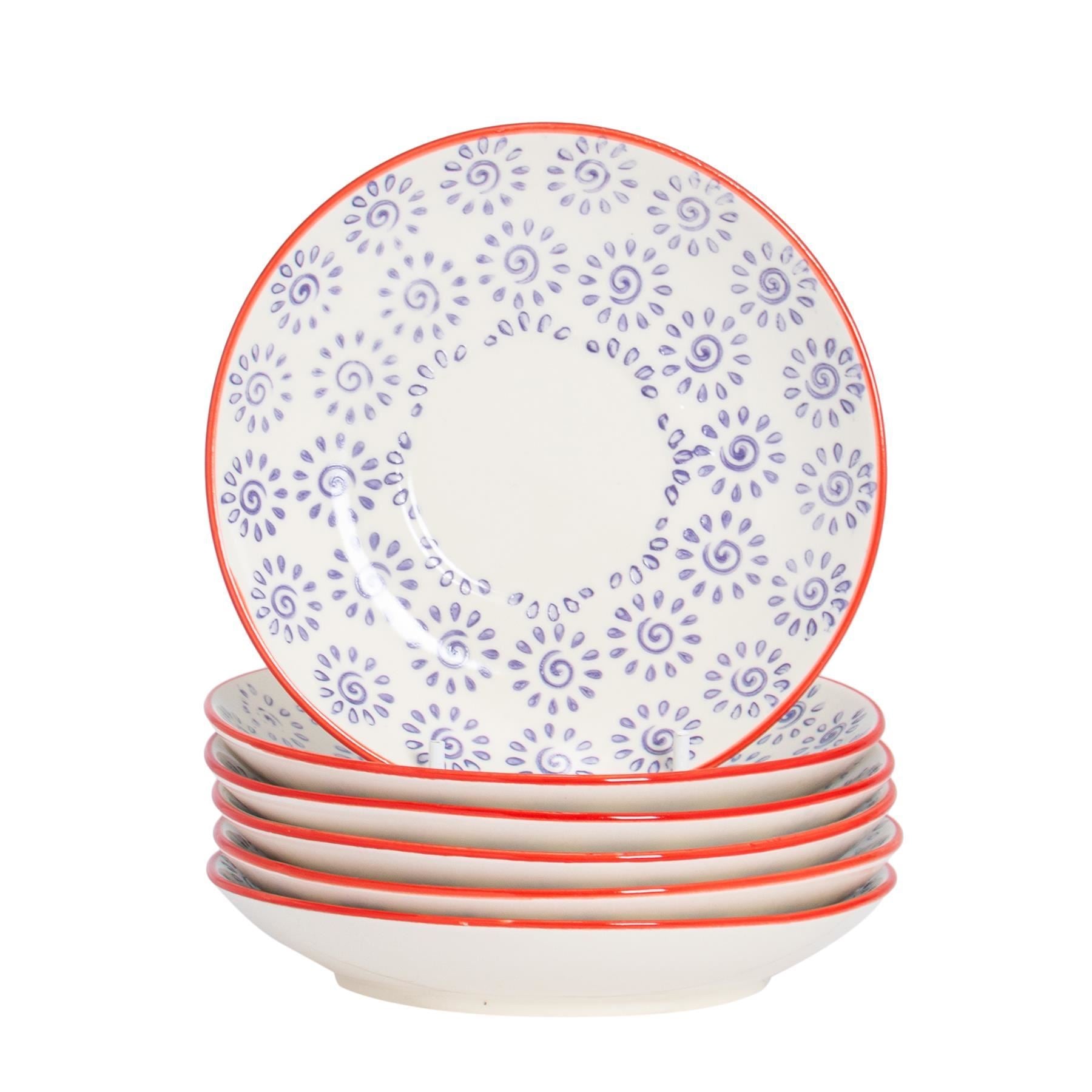 14.5cm Hand Printed China Cappuccino Saucers - Pack of Six