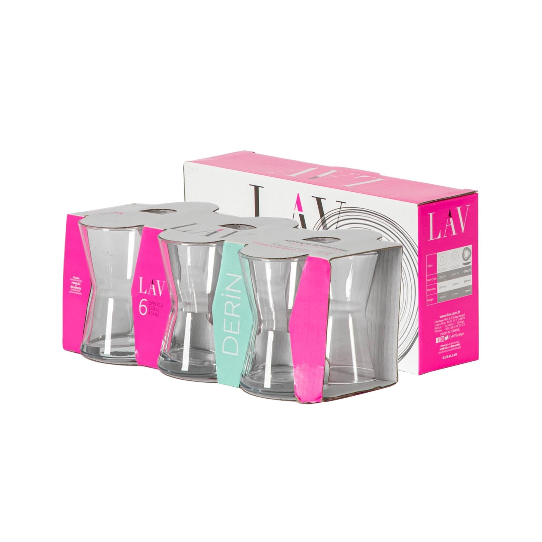 140ml Derin Turkish Glass Tea Cups & Saucers - Six Sets