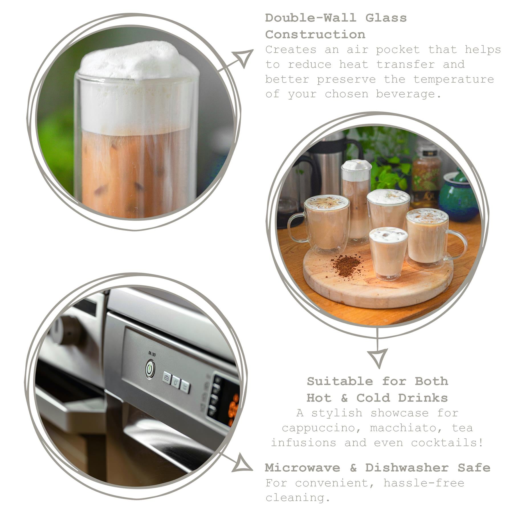 386ml Double Walled Glass Coffee Mugs - Pack of Two