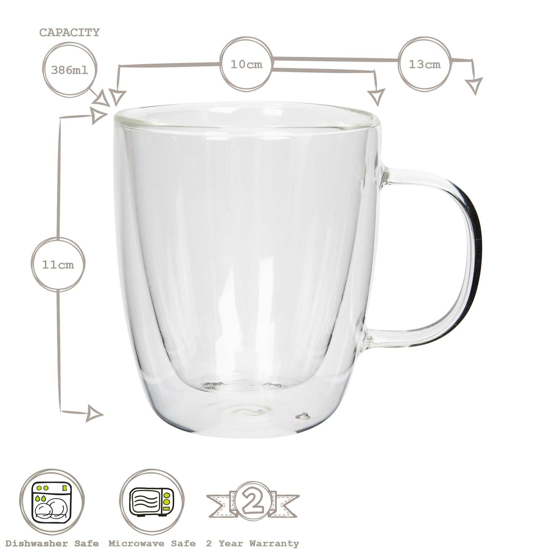 386ml Double Walled Glass Coffee Mugs - Pack of Two