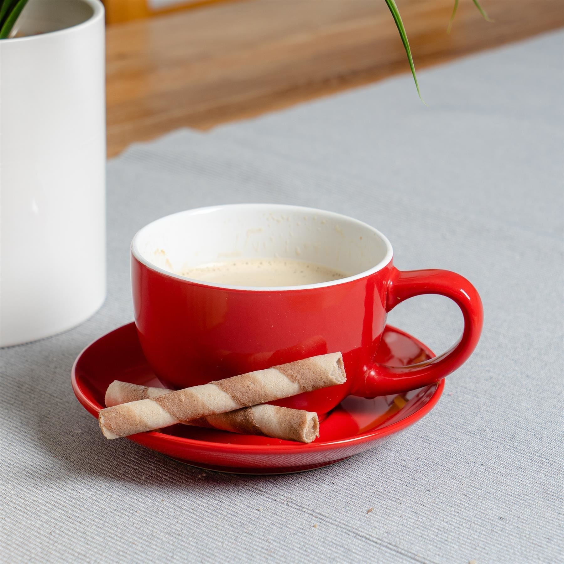 250ml Coloured China Cappuccino Cup & Saucer Set