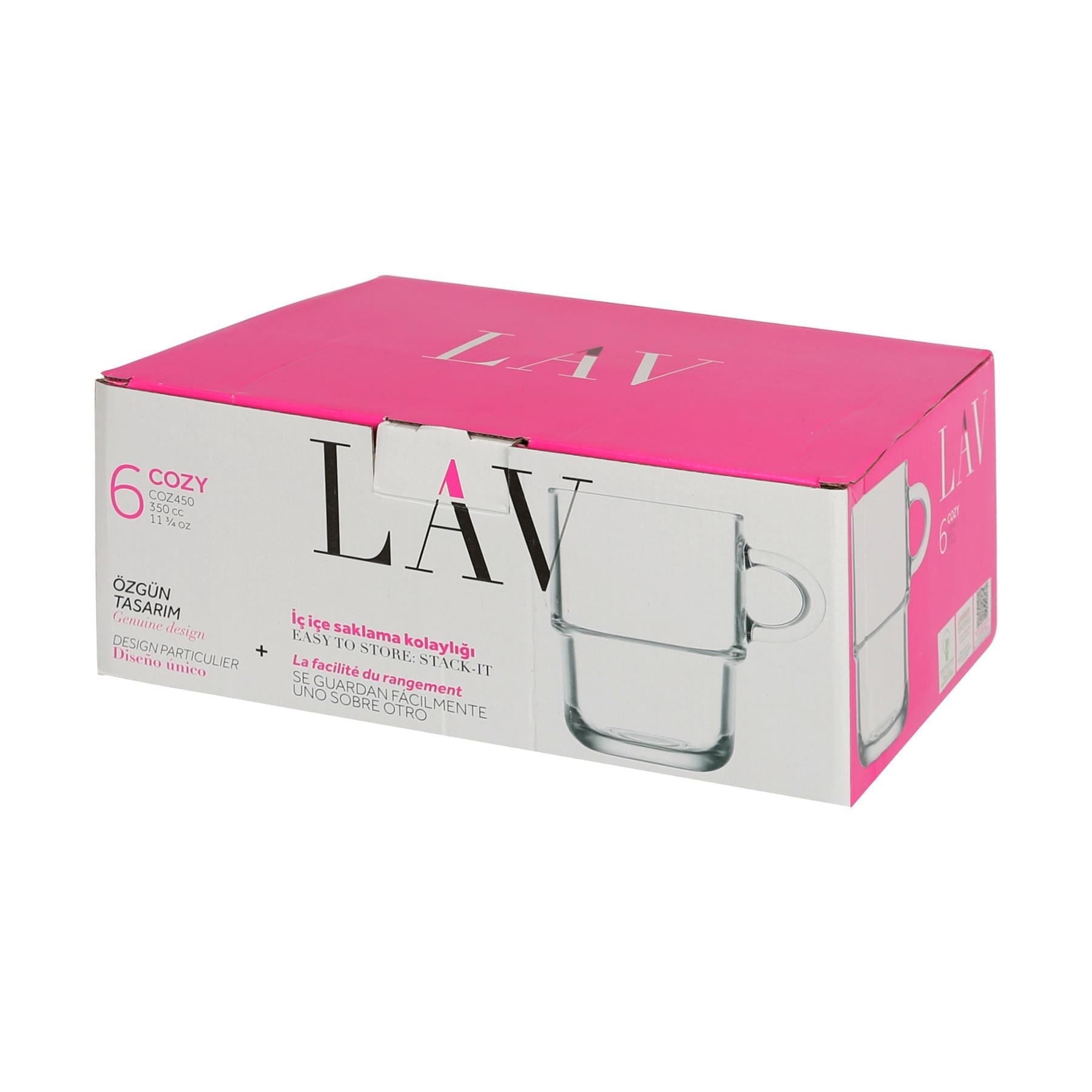 350ml Cozy Stacking Glass Coffee Cups - Pack of Six