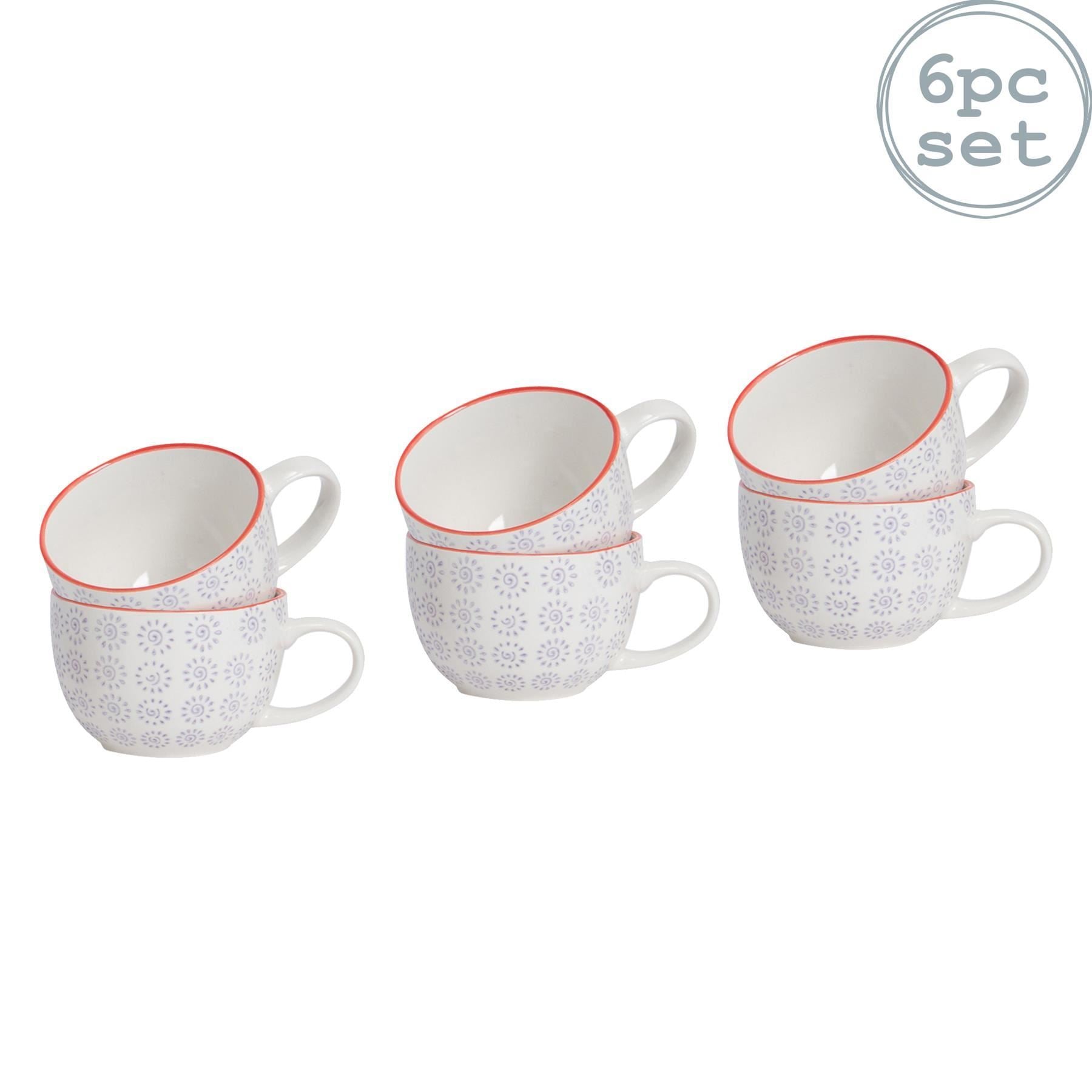 250ml Hand Printed Cappuccino & Tea Cups - Pack of Six