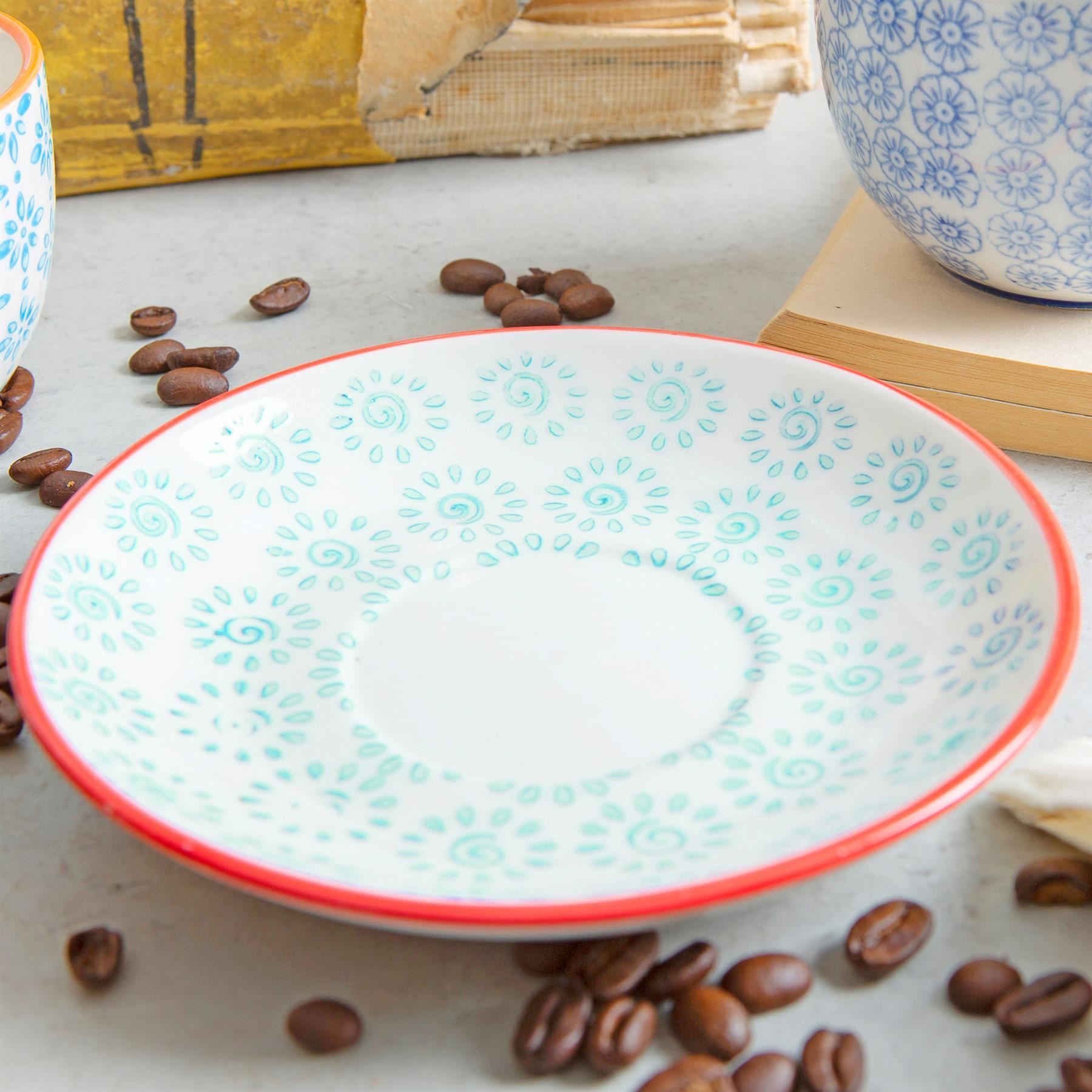 14.5cm Hand Printed China Cappuccino Saucers - Pack of Six