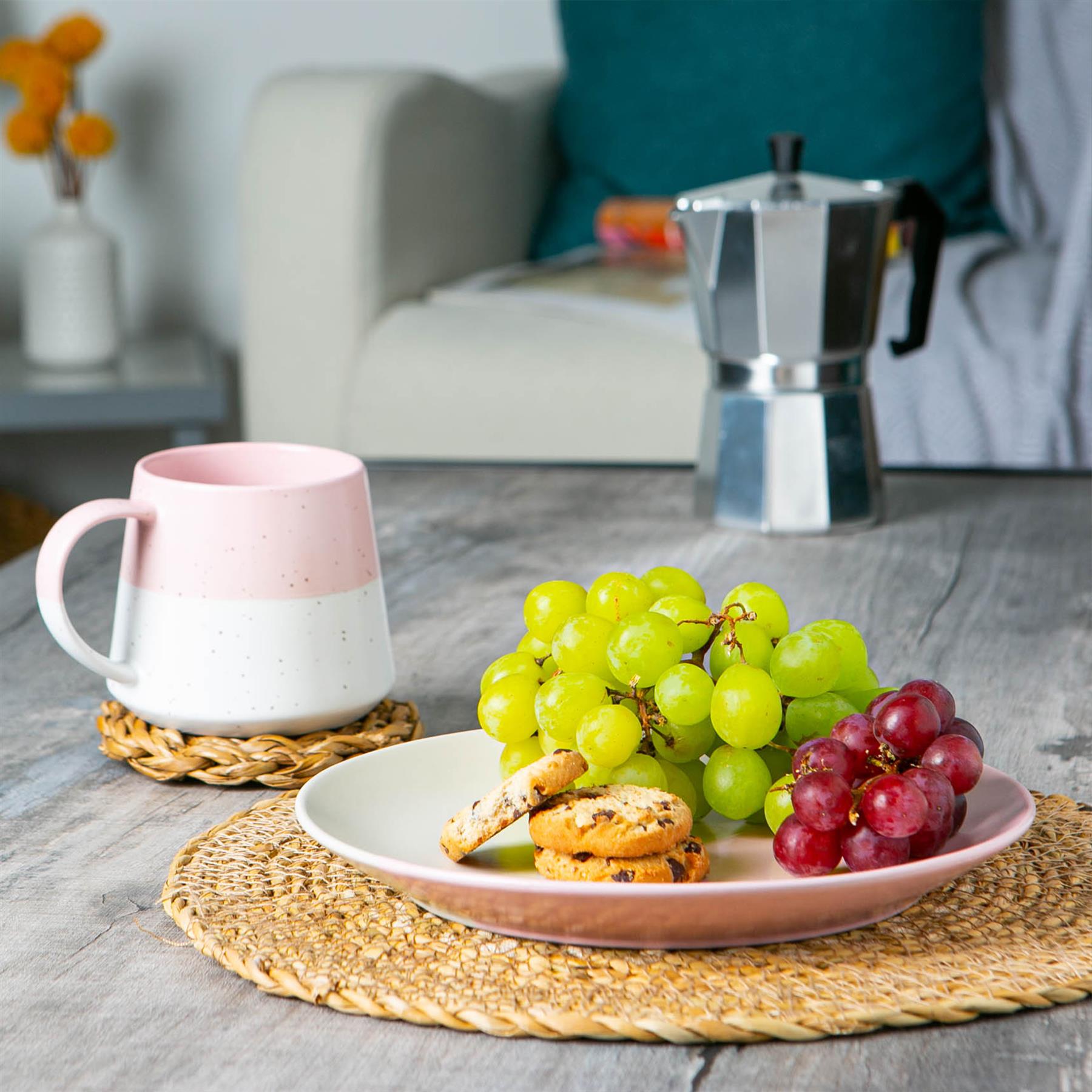 370ml Colour Block Flecked Stoneware Belly Mugs - Pack of 4