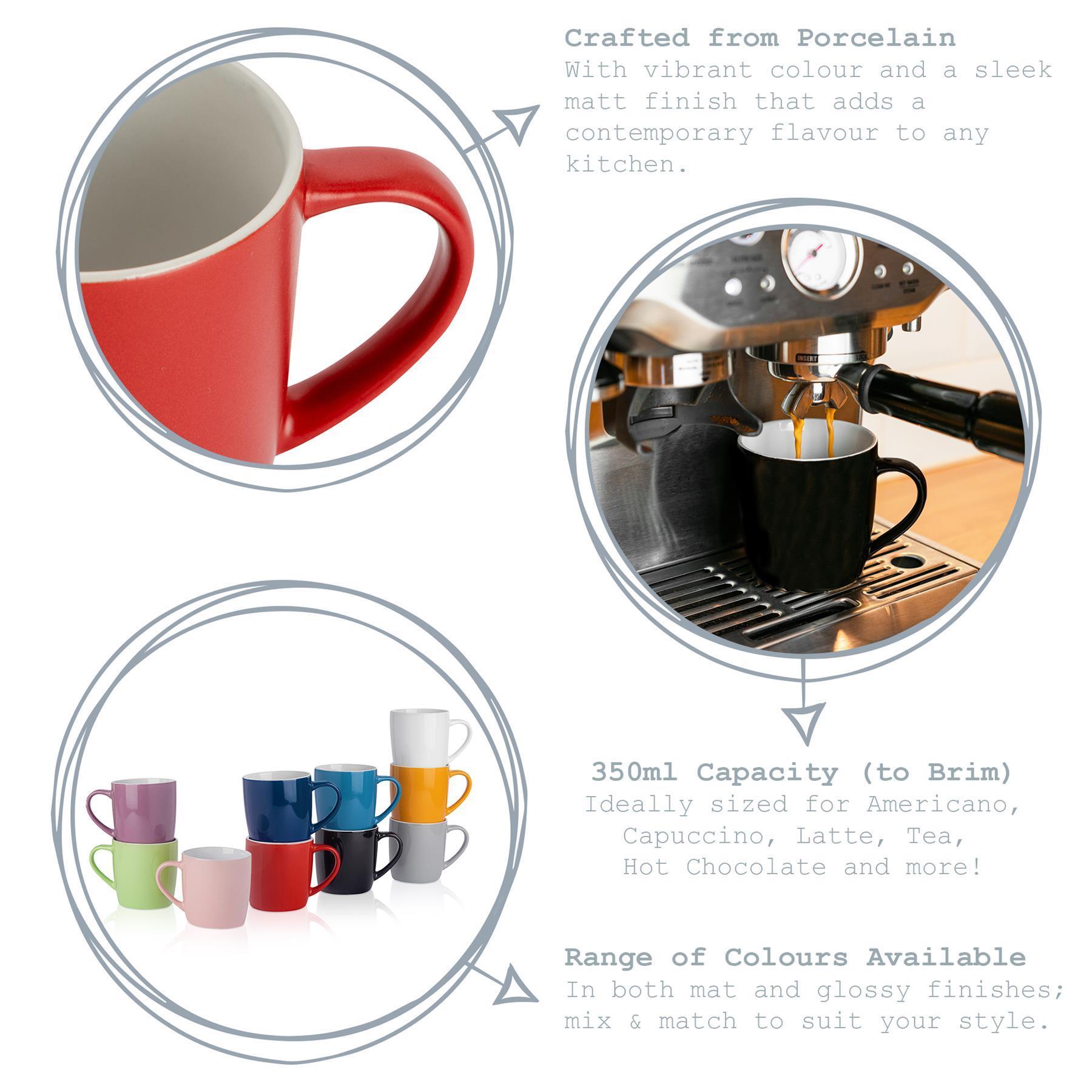 350ml Contemporary Coffee Mugs - Three Colours - Pack of Six