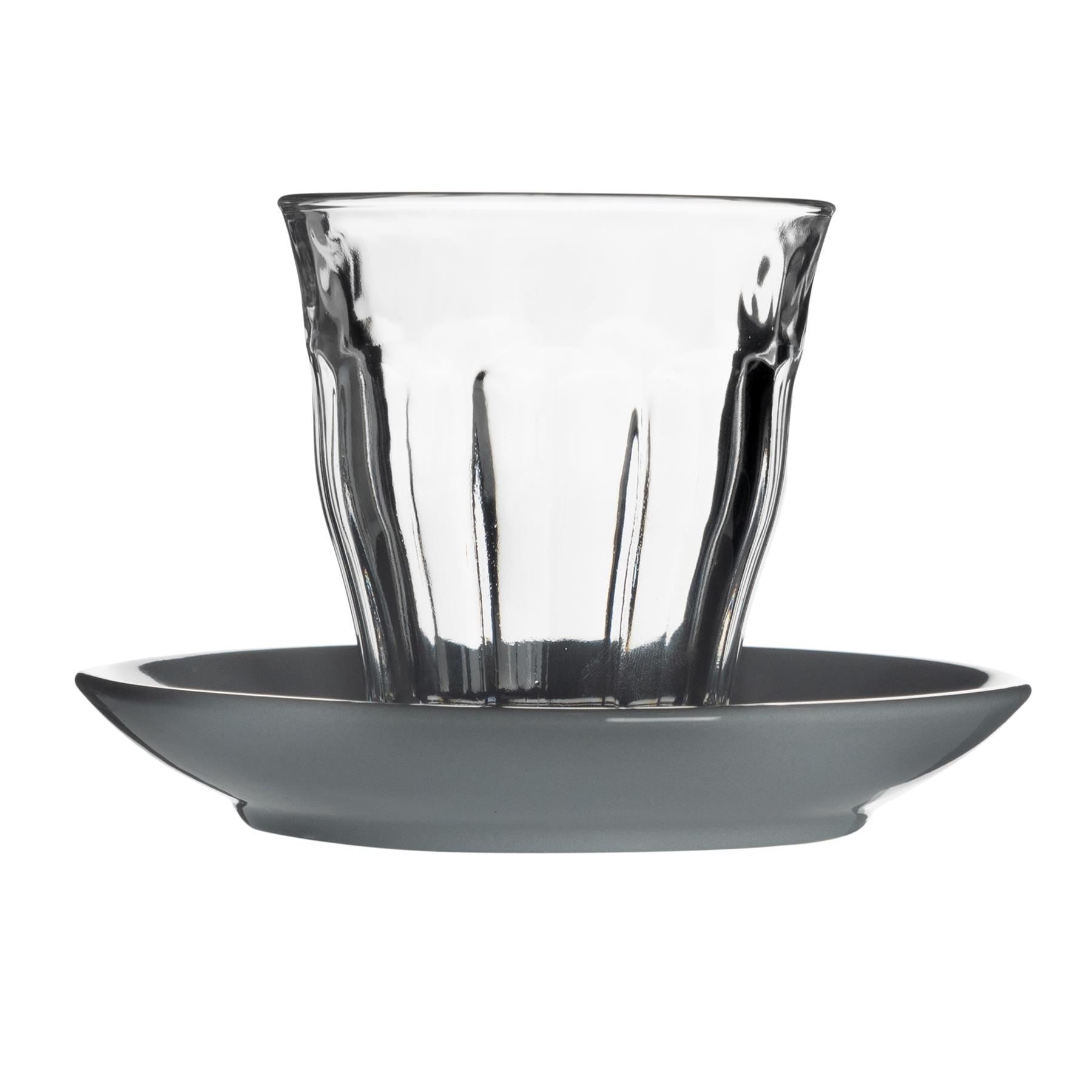 200ml Picardie Glass Coffee Cups & Saucers - Pack of Six