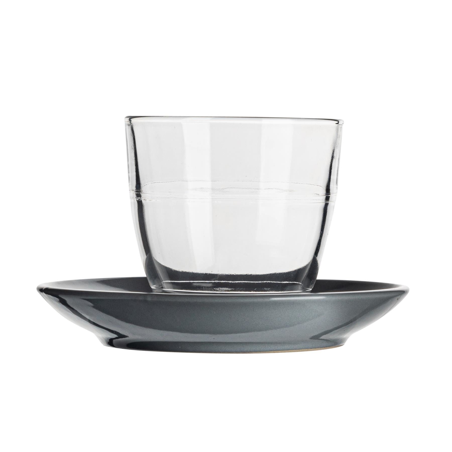 220ml Gigogne Glass Coffee Cups & Saucers - Pack of Six