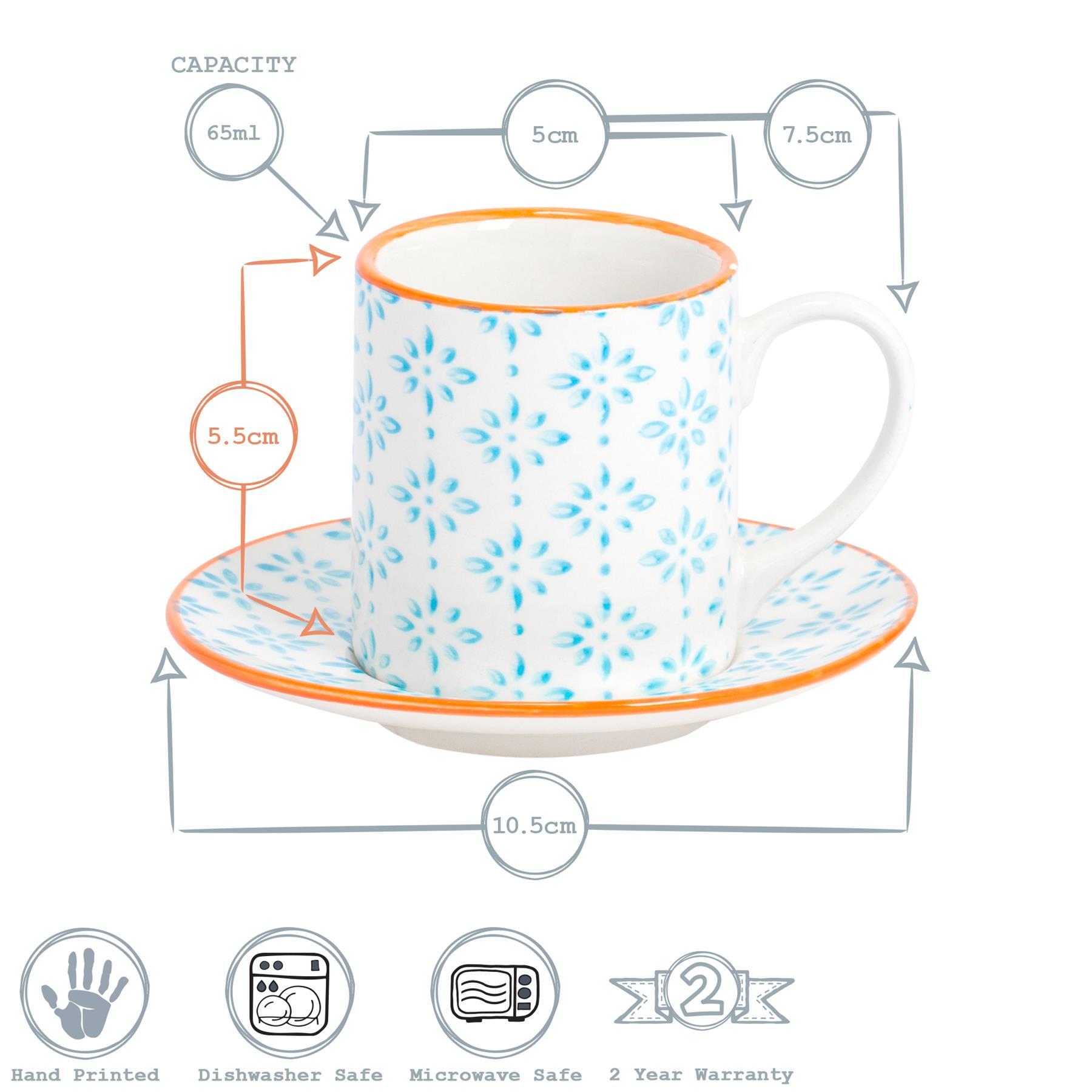 65ml Hand Printed China Espresso Cup & Saucer Set