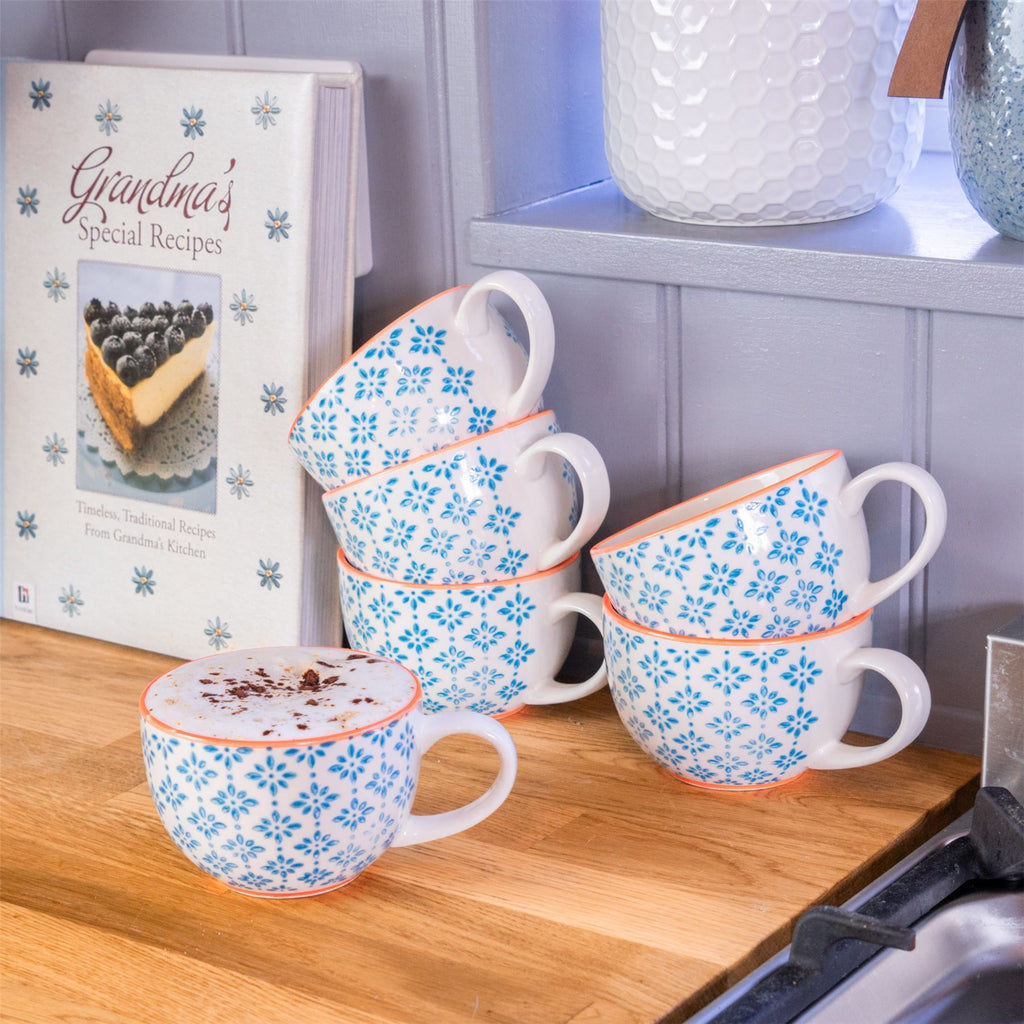 250ml Hand Printed Cappuccino & Tea Cups - Pack of Six