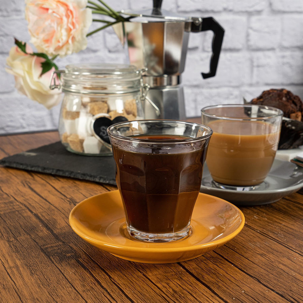 200ml Picardie Glass Coffee Cups & Saucers - Pack of Six