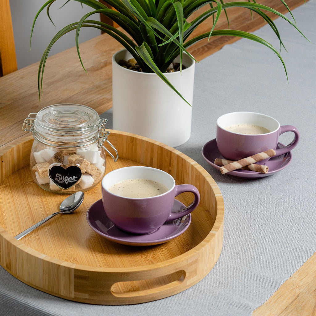 250ml Coloured Cappuccino Cups & Saucers - Pack of Six