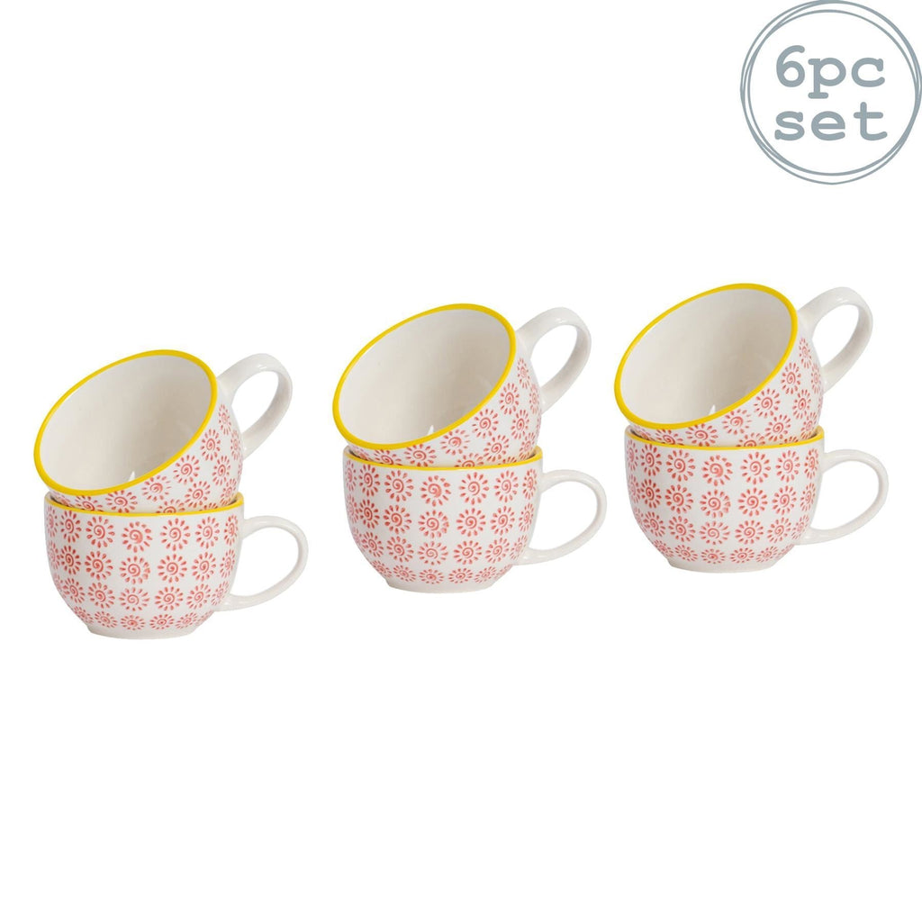 250ml Hand Printed Cappuccino & Tea Cups - Pack of Six