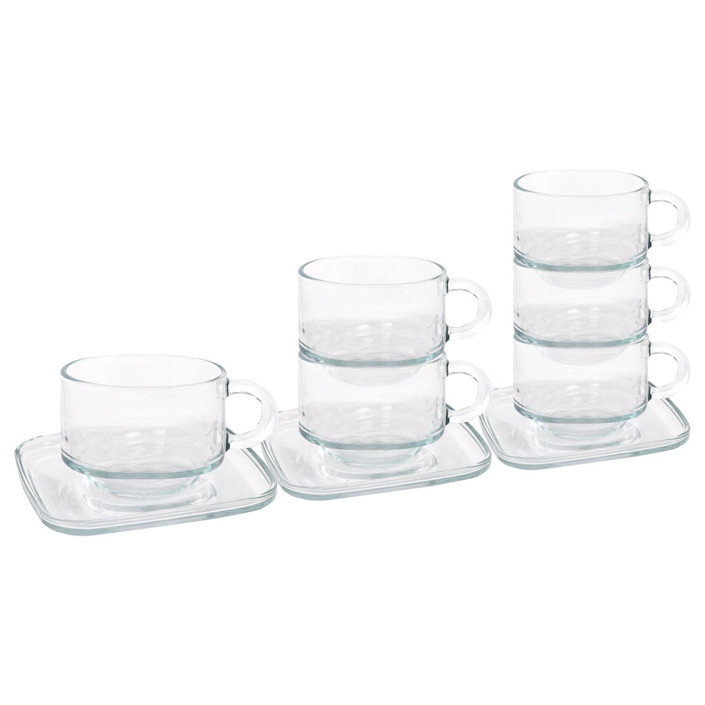12pc 270ml Cozy Stacking Glass Coffee Cups & Saucer Set