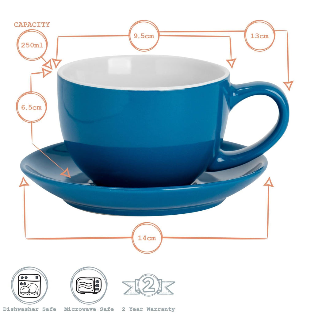 250ml Coloured China Cappuccino Cup & Saucer Set