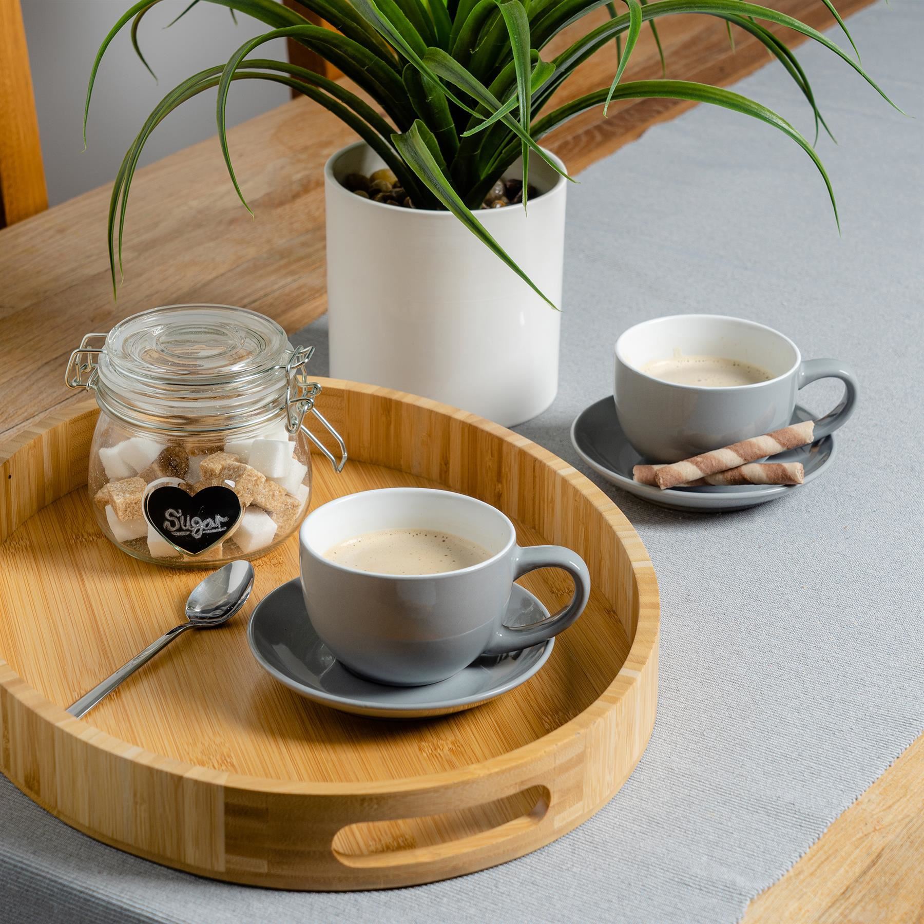 250ml Coloured Cappuccino Cups & Saucers - Pack of Six