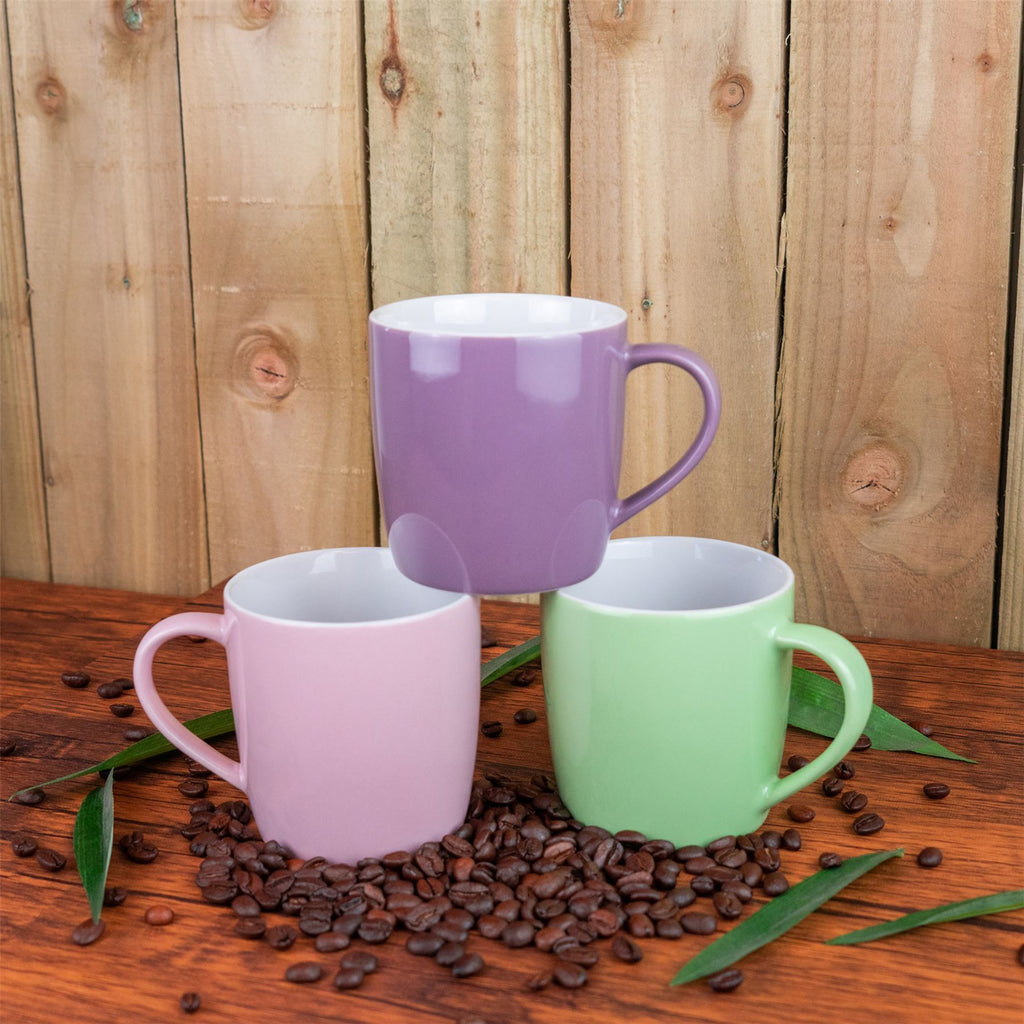 350ml Contemporary Coffee Mugs - Three Colours - Pack of Six