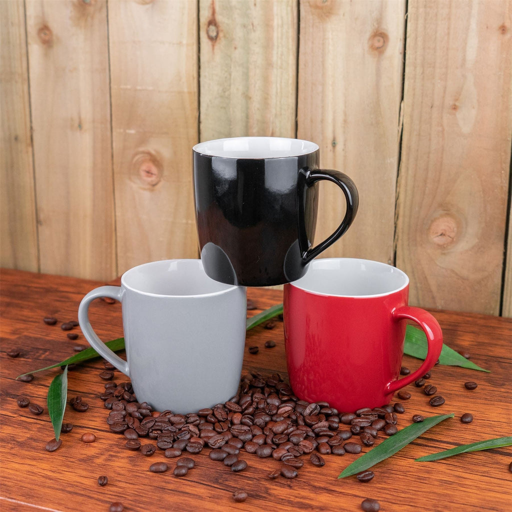 350ml Contemporary Coffee Mugs - Three Colours - Pack of Six