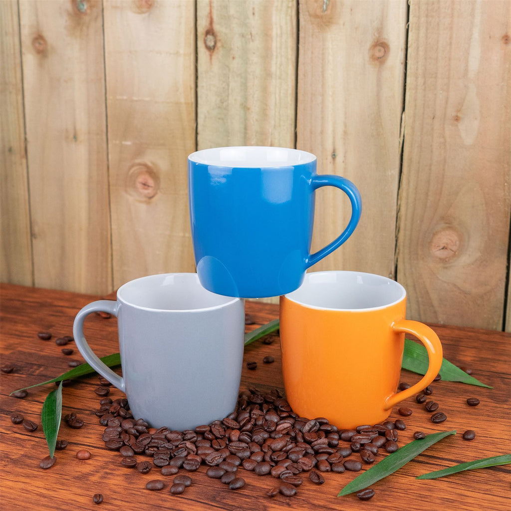 350ml Contemporary Coffee Mugs - Three Colours - Pack of Six