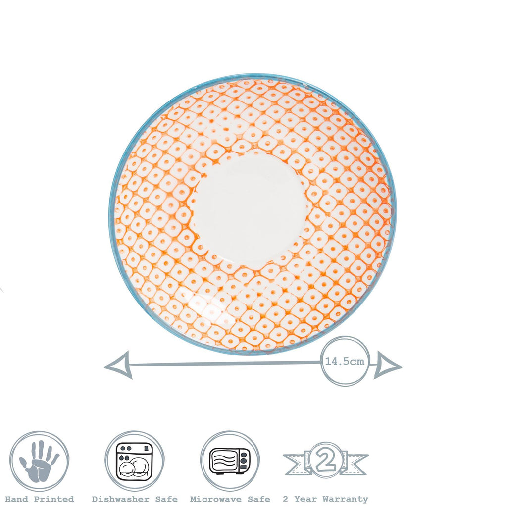 14.5cm Hand Printed China Cappuccino Saucers - Pack of Six