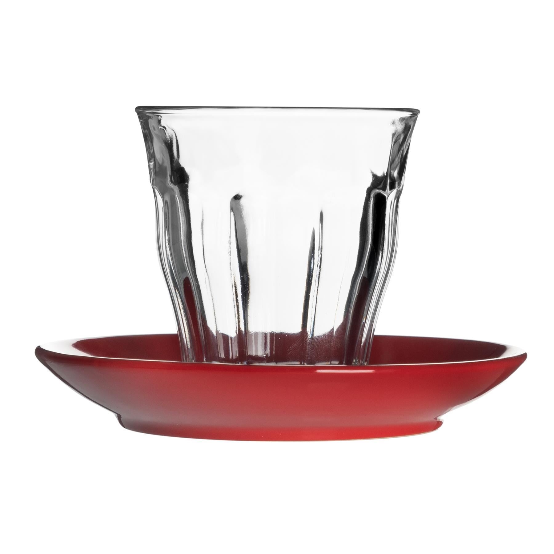 200ml Picardie Glass Coffee Cups & Saucers - Pack of Six