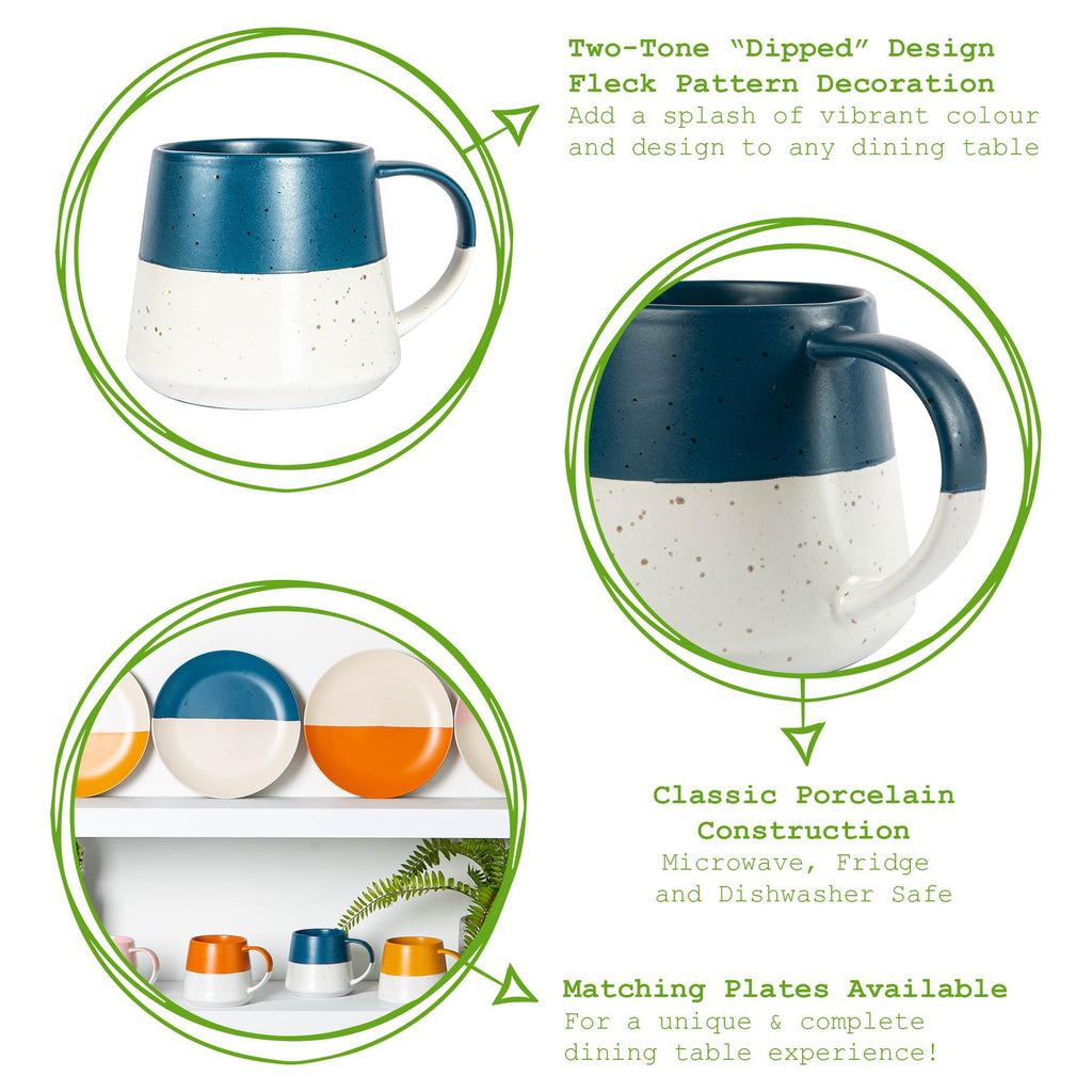 370ml Colour Block Flecked Stoneware Belly Mugs - Pack of 4